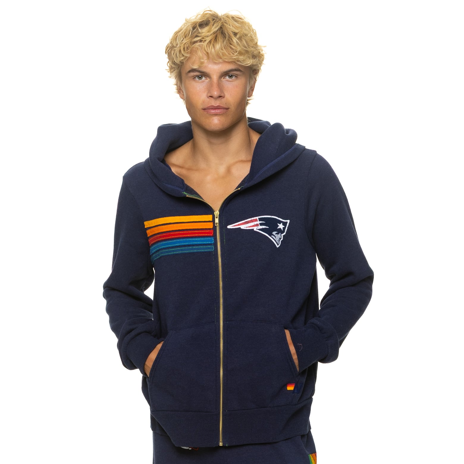 Sweat à capuche unisexe Aviator Nation bleu marine New England Patriots en mélange de trois matières, fermeture éclair intégrale