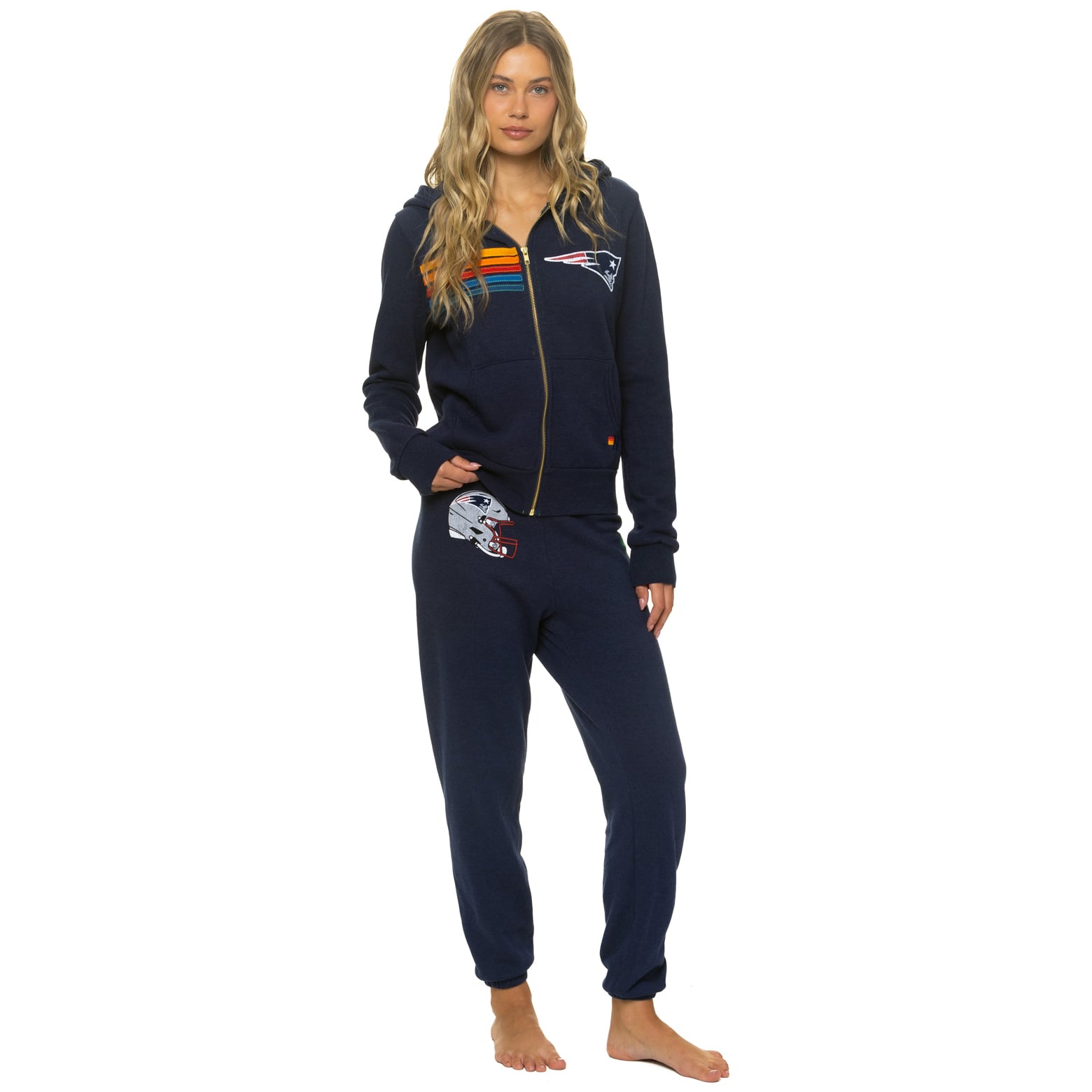 Sweat à capuche unisexe Aviator Nation bleu marine New England Patriots en mélange de trois matières, fermeture éclair intégrale