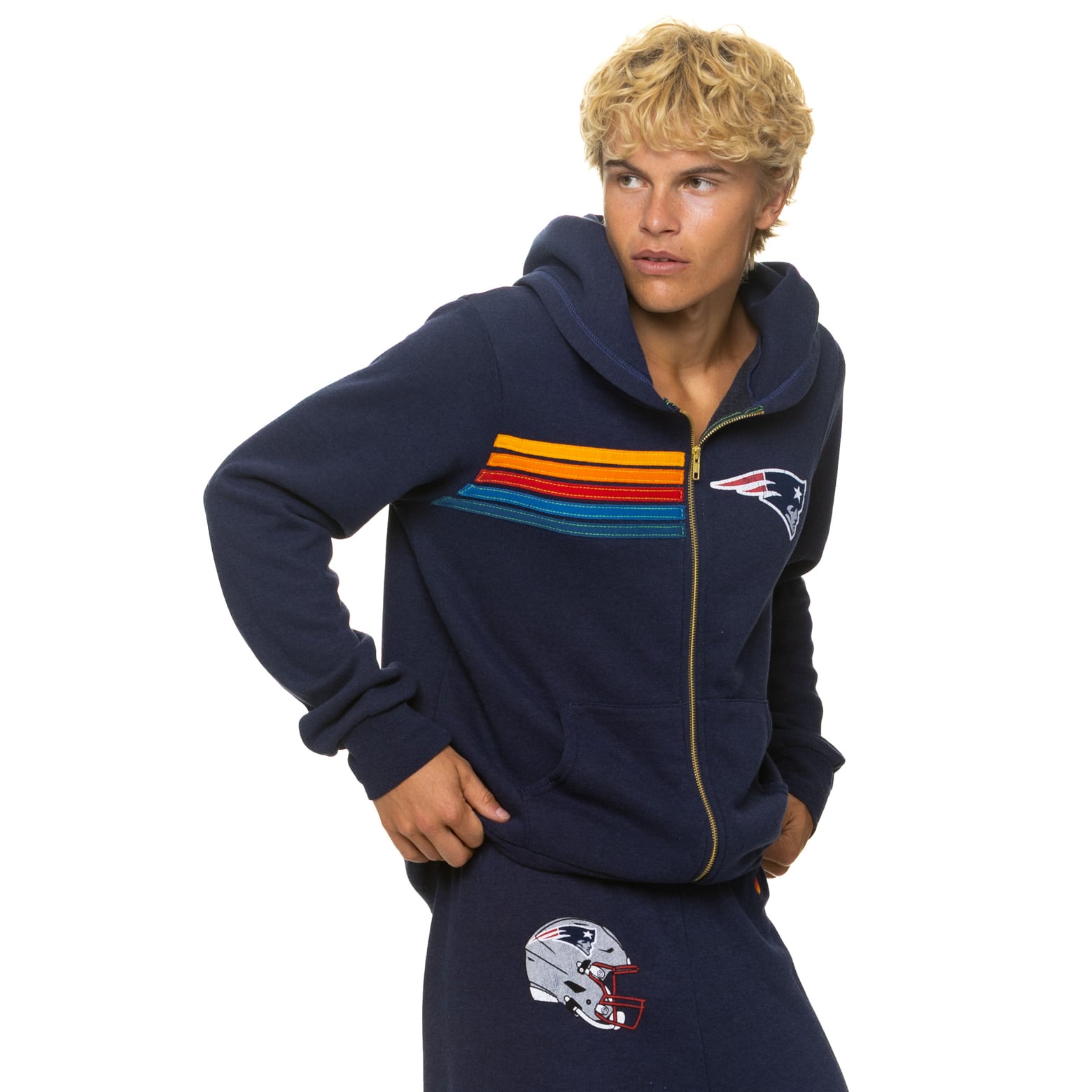 Sweat à capuche unisexe Aviator Nation bleu marine New England Patriots en mélange de trois matières, fermeture éclair intégrale