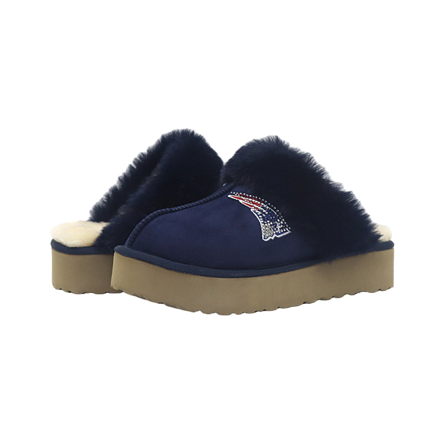 Pantoufles unisexes FABGATING by Cuce, bleu marine, aux couleurs de l'équipe des New England Patriots.