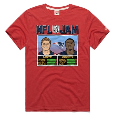 Drake Maye &  A.J. Brown New England Patriots Homage Unisex NFL Jam Tri-Blend T-Shirt - Red