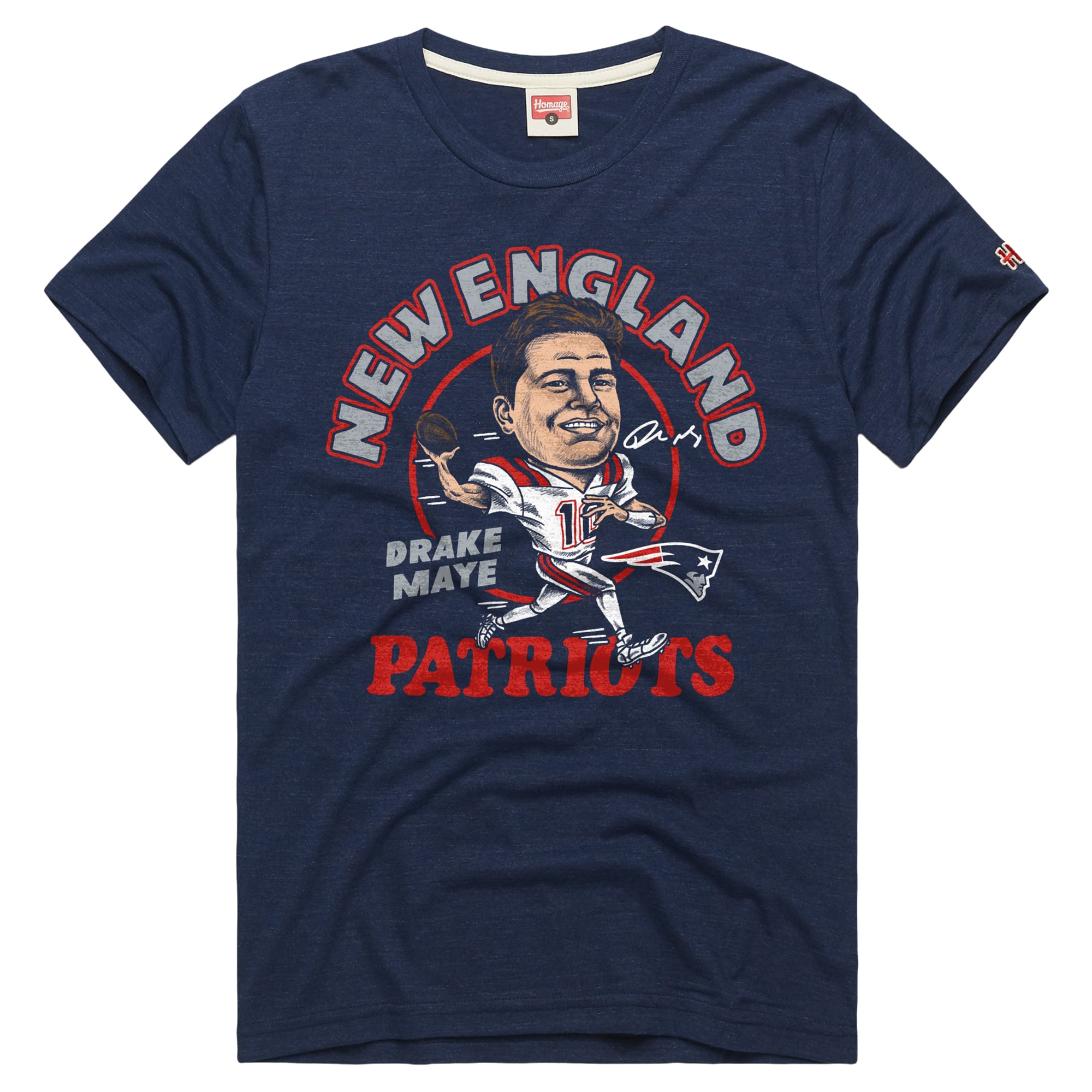 T-shirt unisexe en mélange de trois matières, hommage à Drake Maye Stone, joueur des New England Patriots.