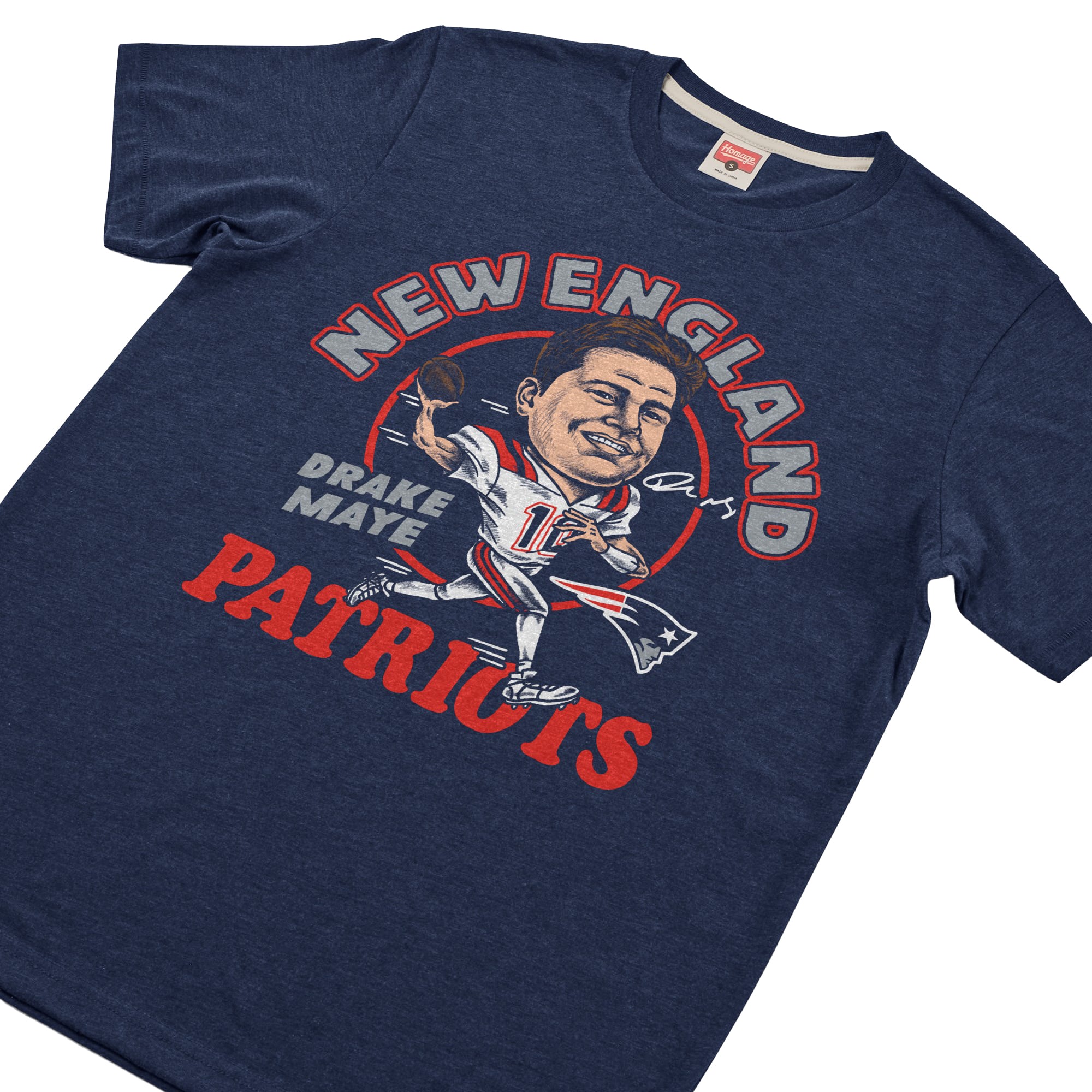 T-shirt unisexe en mélange de trois matières, hommage à Drake Maye Stone, joueur des New England Patriots.
