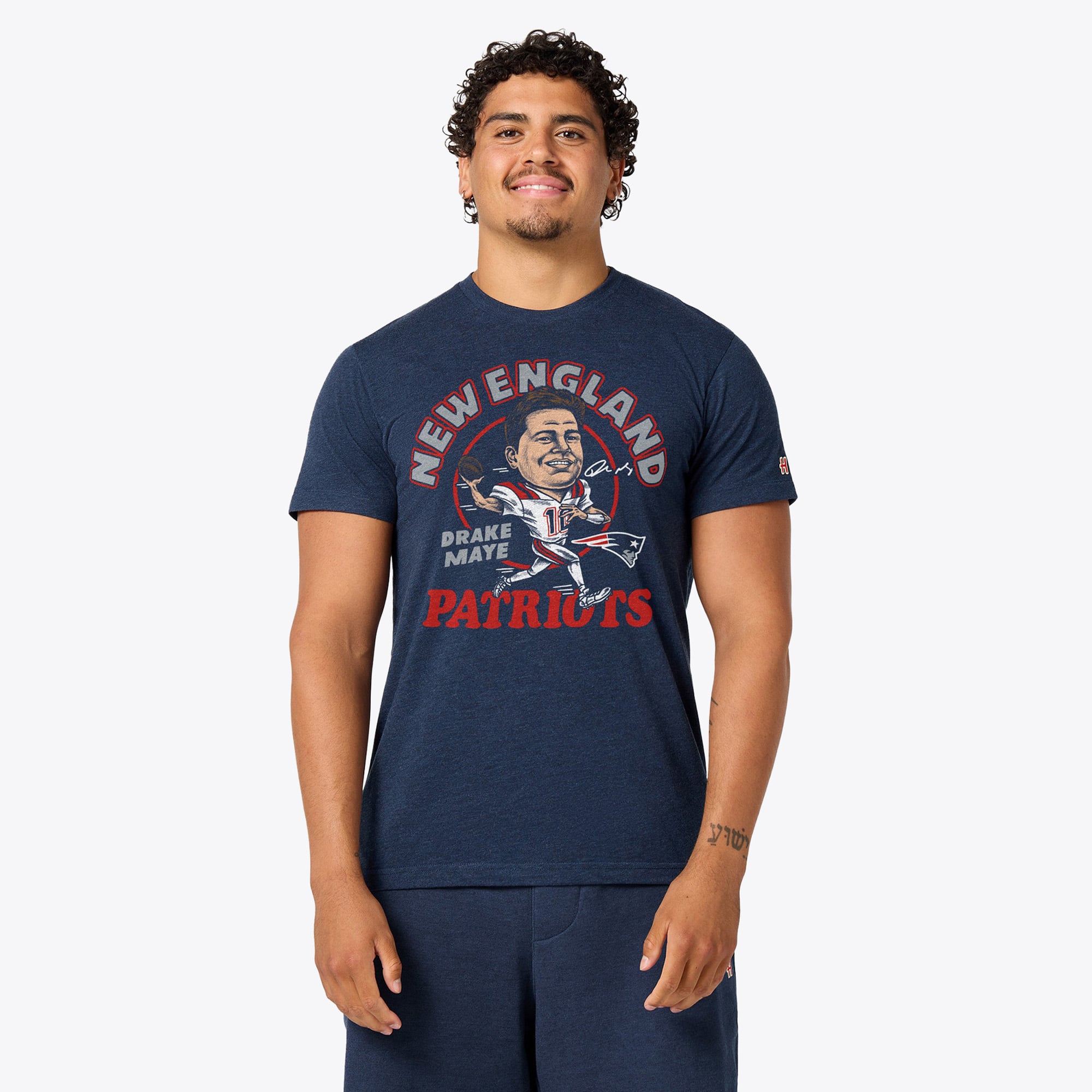 T-shirt unisexe en mélange de trois matières, hommage à Drake Maye Stone, joueur des New England Patriots.