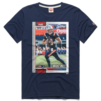 Drake Maye New England Patriots Homage Unisex NFL Topps Trading Card Tri-Blend T-Shirt - Navy
