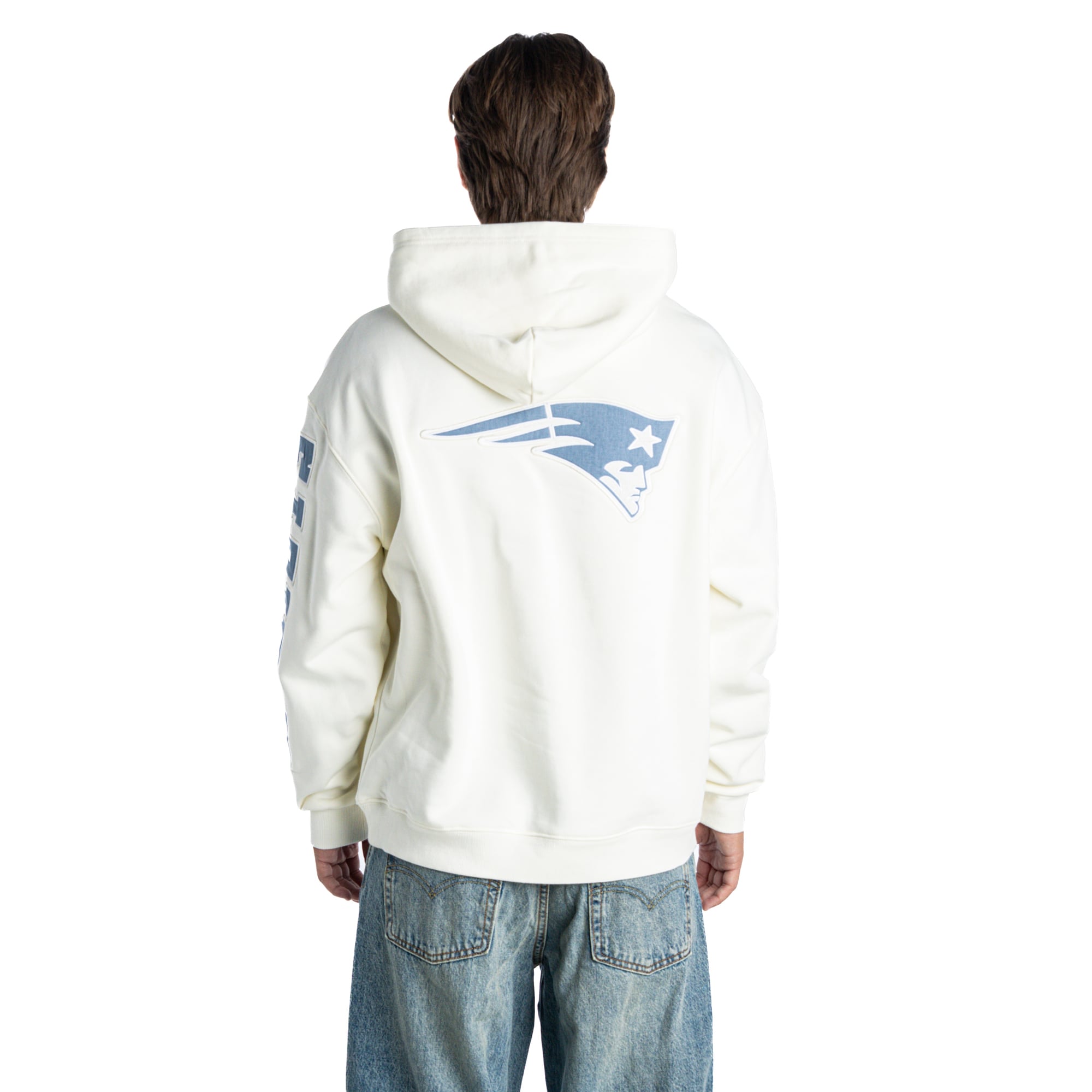 Sweat à capuche oversize unisexe The Wild Collective couleur crème New England Patriots
