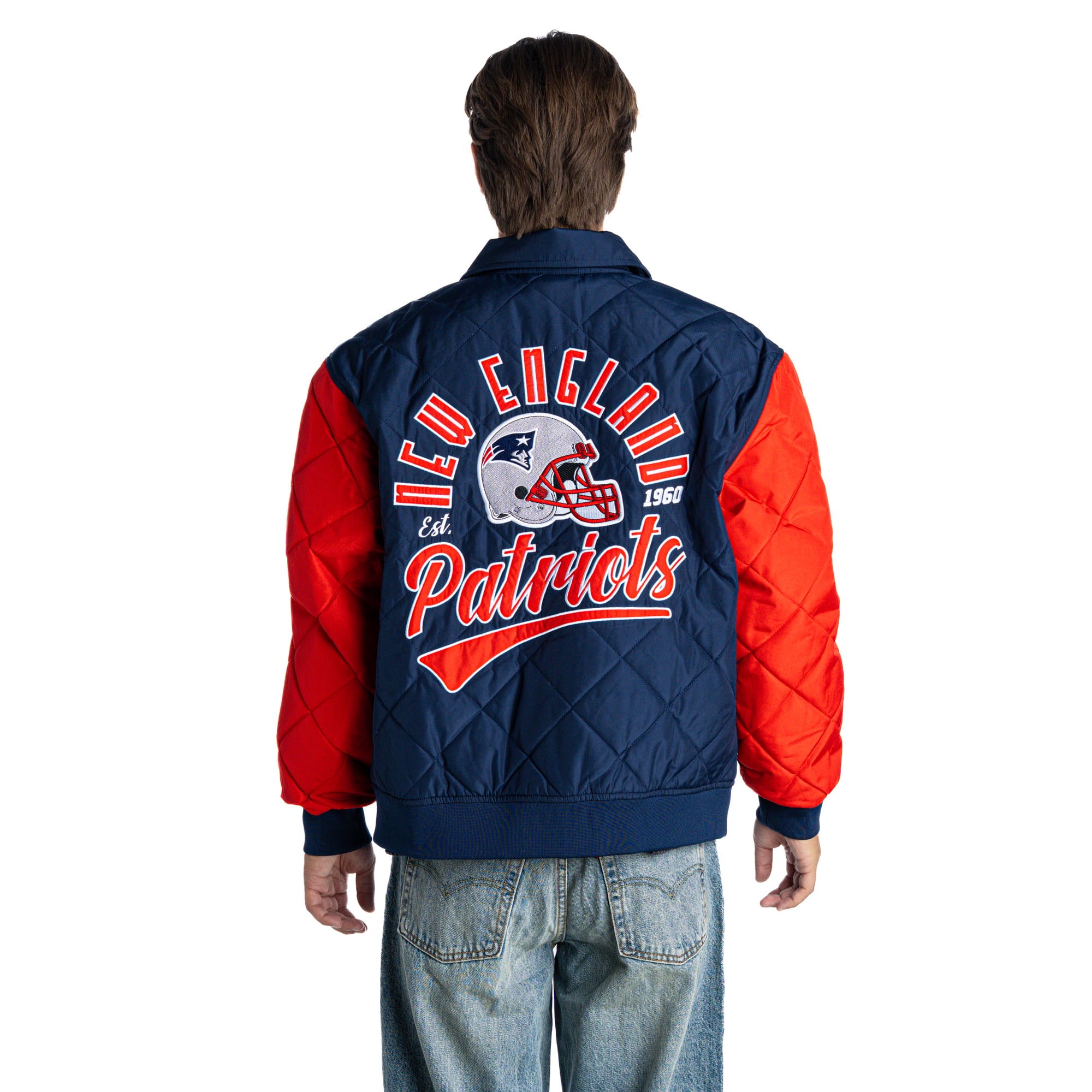 Veste bomber matelassée unisexe The Wild Collective bleu marine New England Patriots