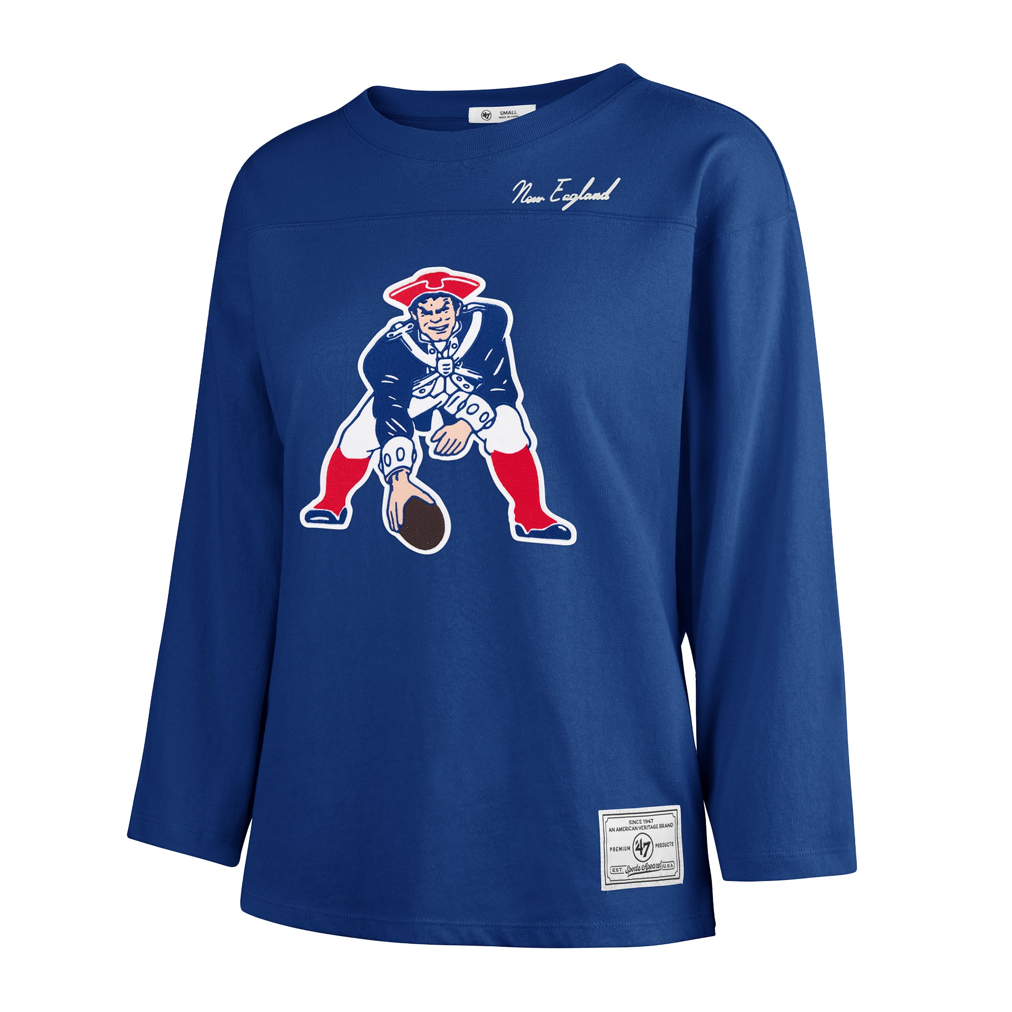 T-shirt à manches longues intemporel « 47 Royal New England Patriots Game Nod » pour femmes