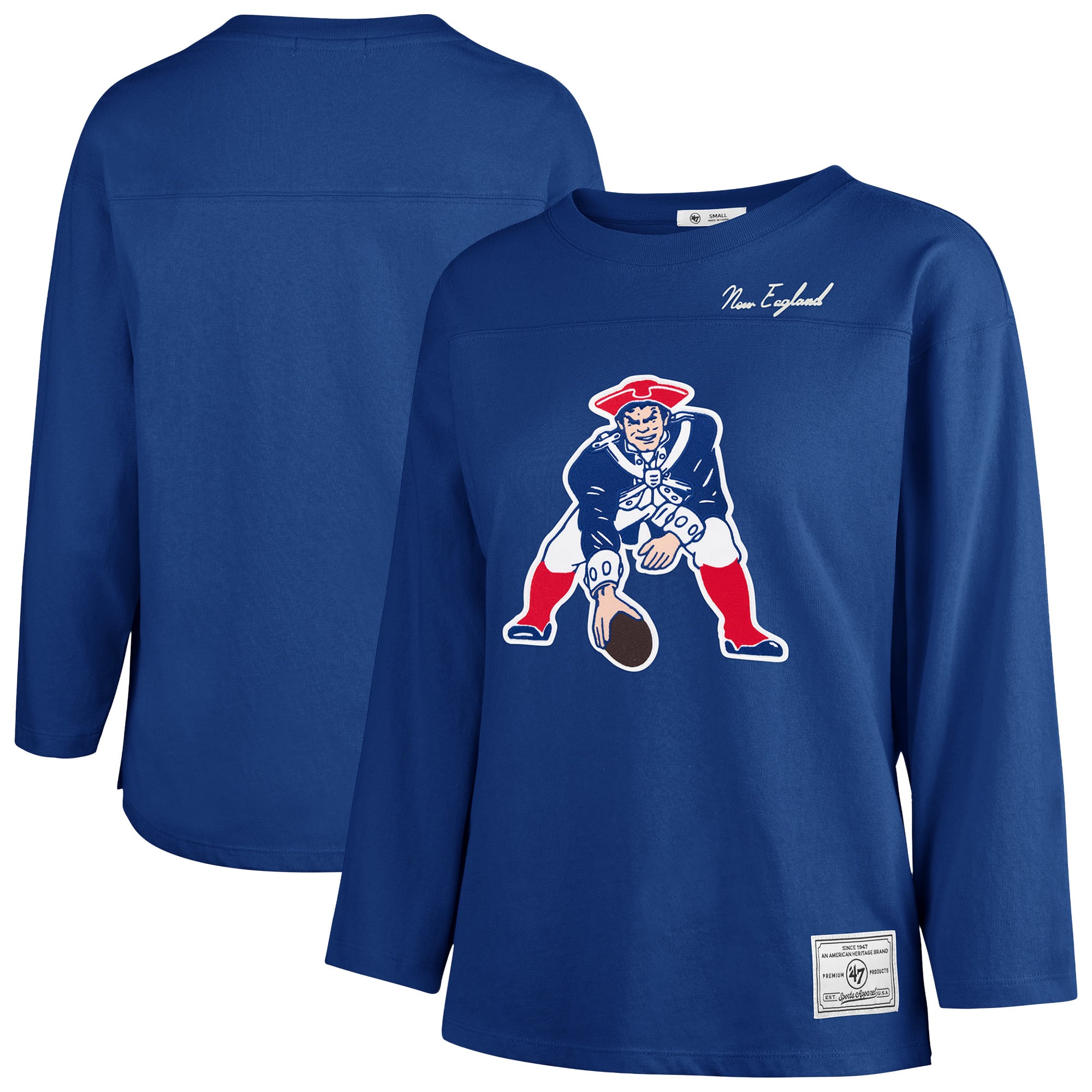 T-shirt à manches longues intemporel « 47 Royal New England Patriots Game Nod » pour femmes