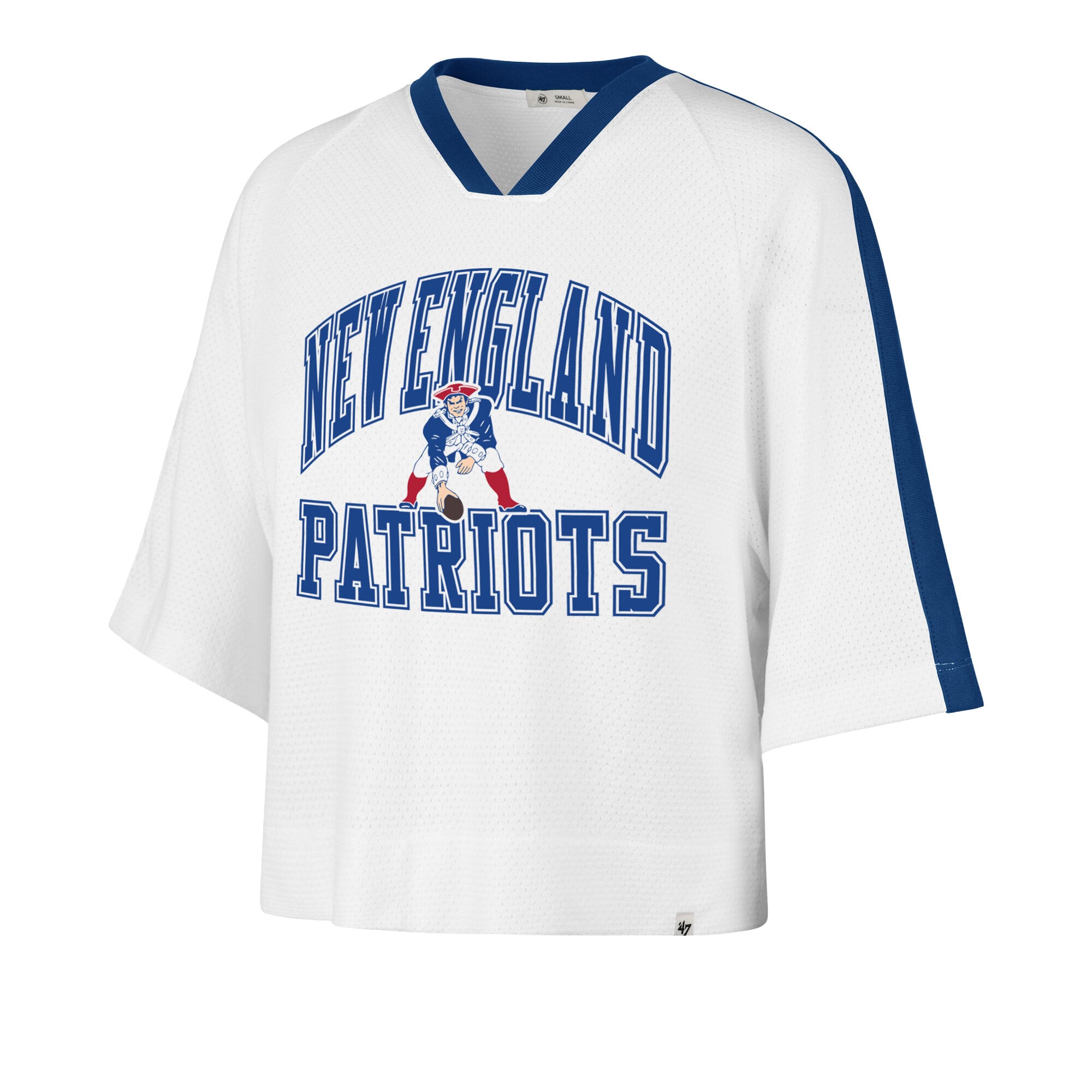 Women's '47 White New England Patriots Big Overarch Drop Needle Raglan V-Neck T-Shirt