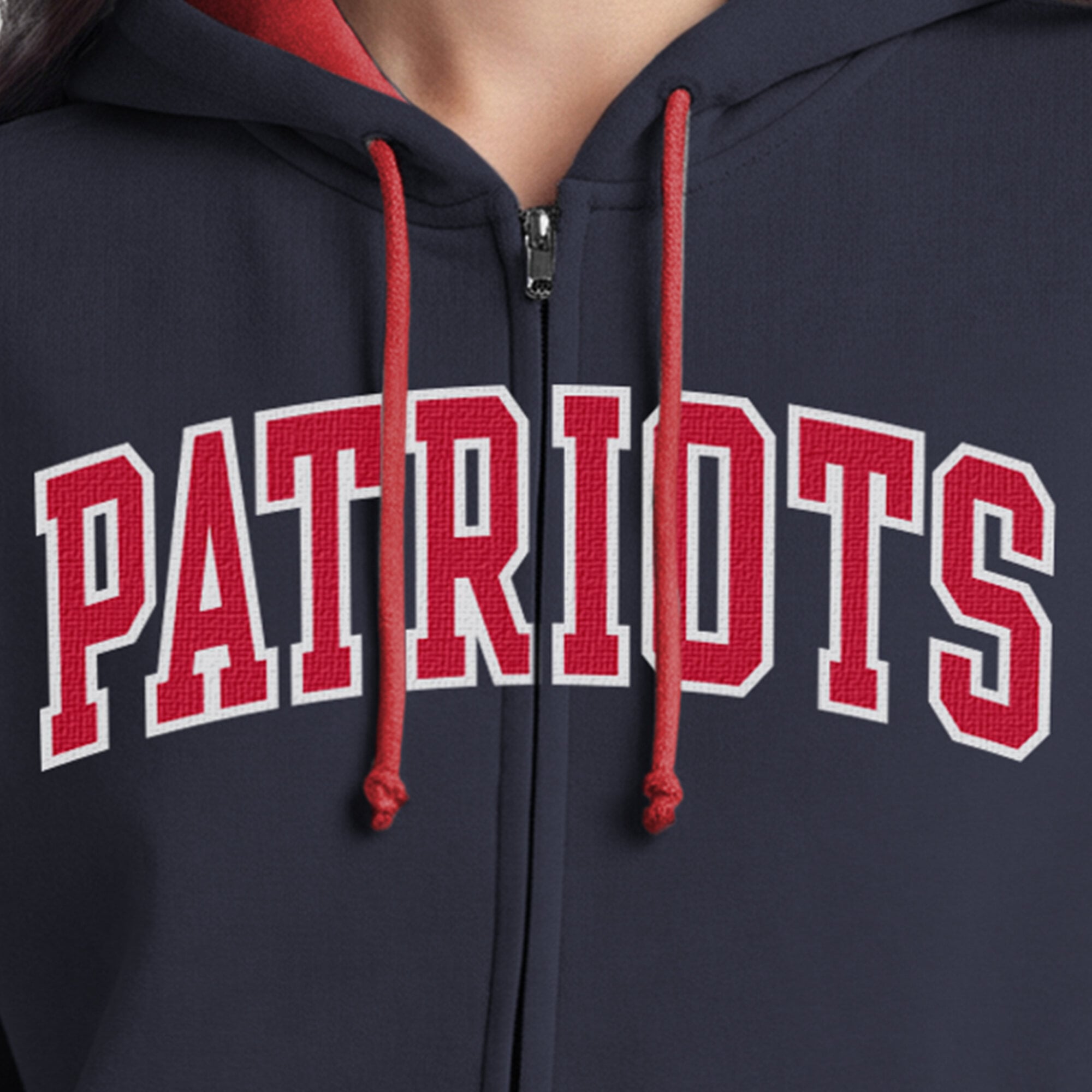 Sweat à capuche zippé Champion pour femme, bleu marine, New England Patriots, doublure contrastée