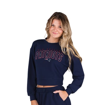  New England Patriots Concepts Sport Women's Kingston Long Sleeve Lounge Cropped Top - Navy