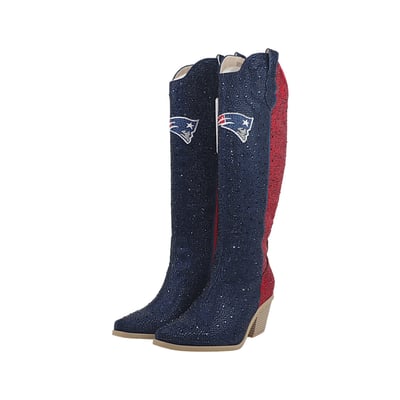  New England Patriots Cuce Women's Two-Tone Crystal Cowboy Boot - Navy/Red