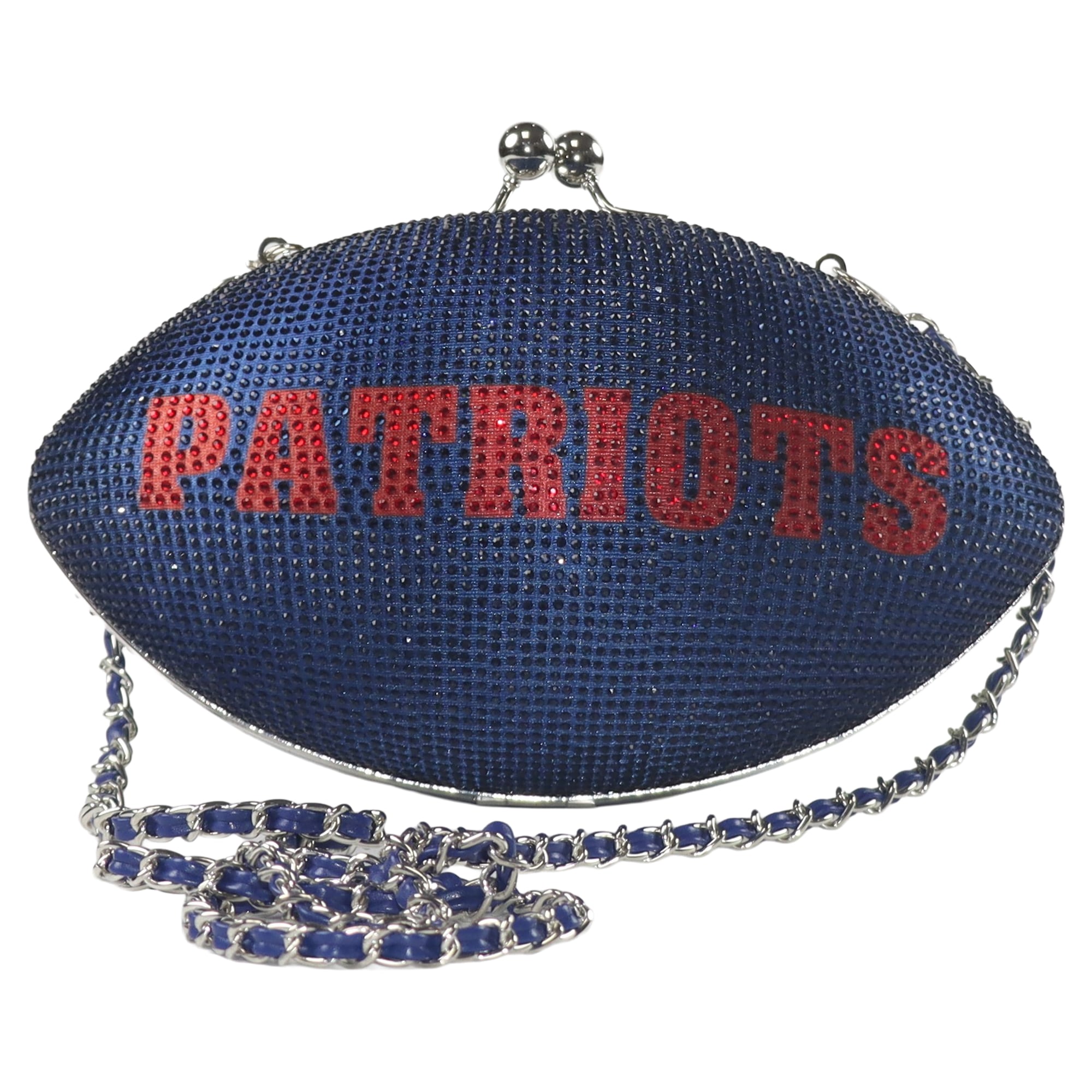 Sac à main Cuce pour femme, aux couleurs des New England Patriots, en cristal, style football américain.