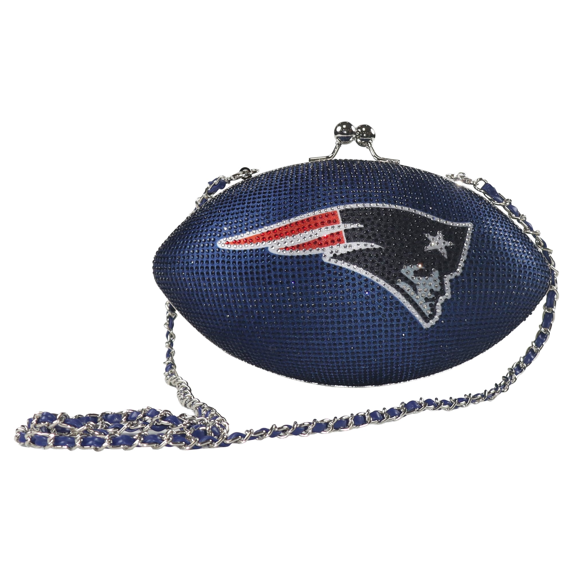 Sac à main Cuce pour femme, aux couleurs des New England Patriots, en cristal, style football américain.