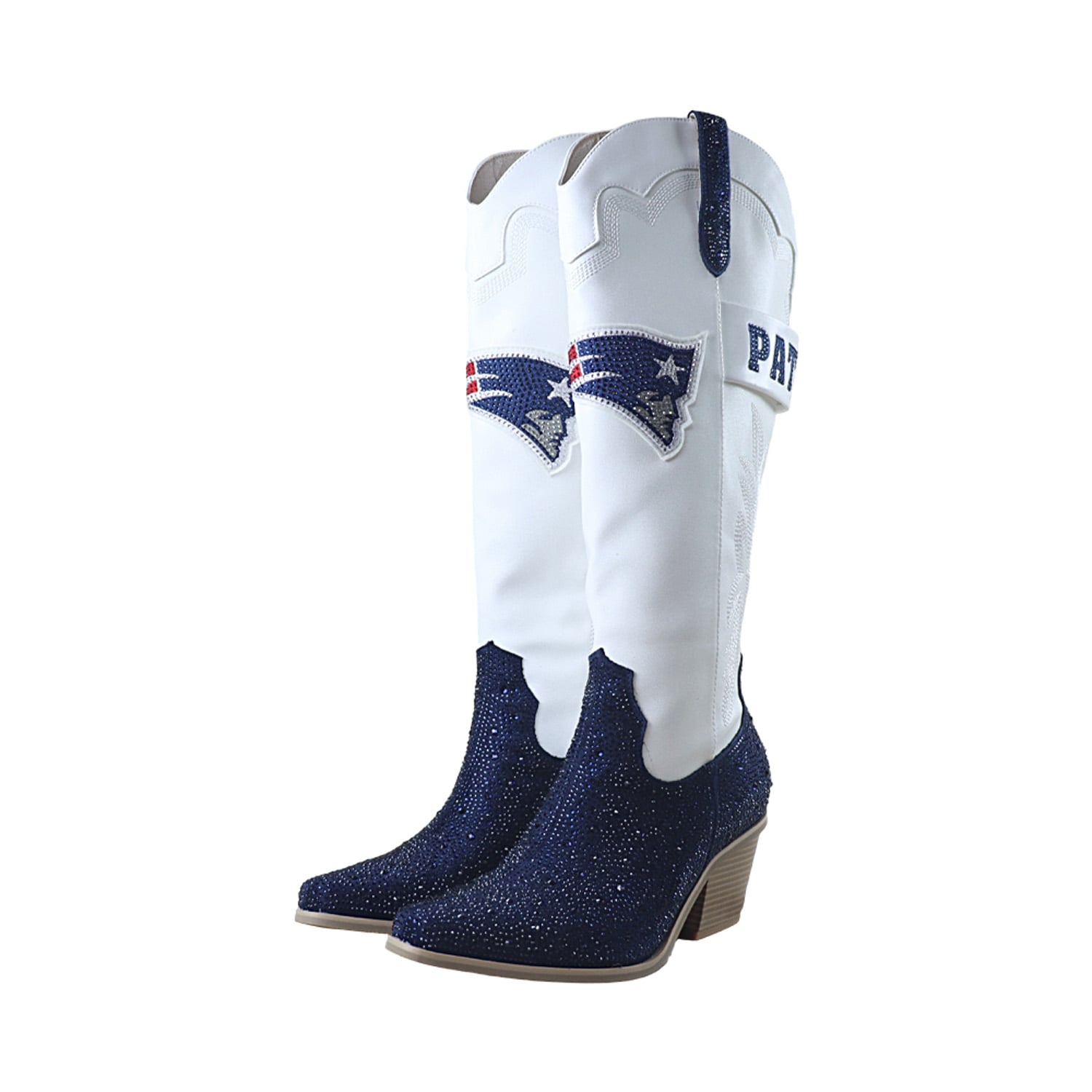 Bottes de cowboy blanches FABGATING by Cuce New England Patriots à cristaux pour femmes