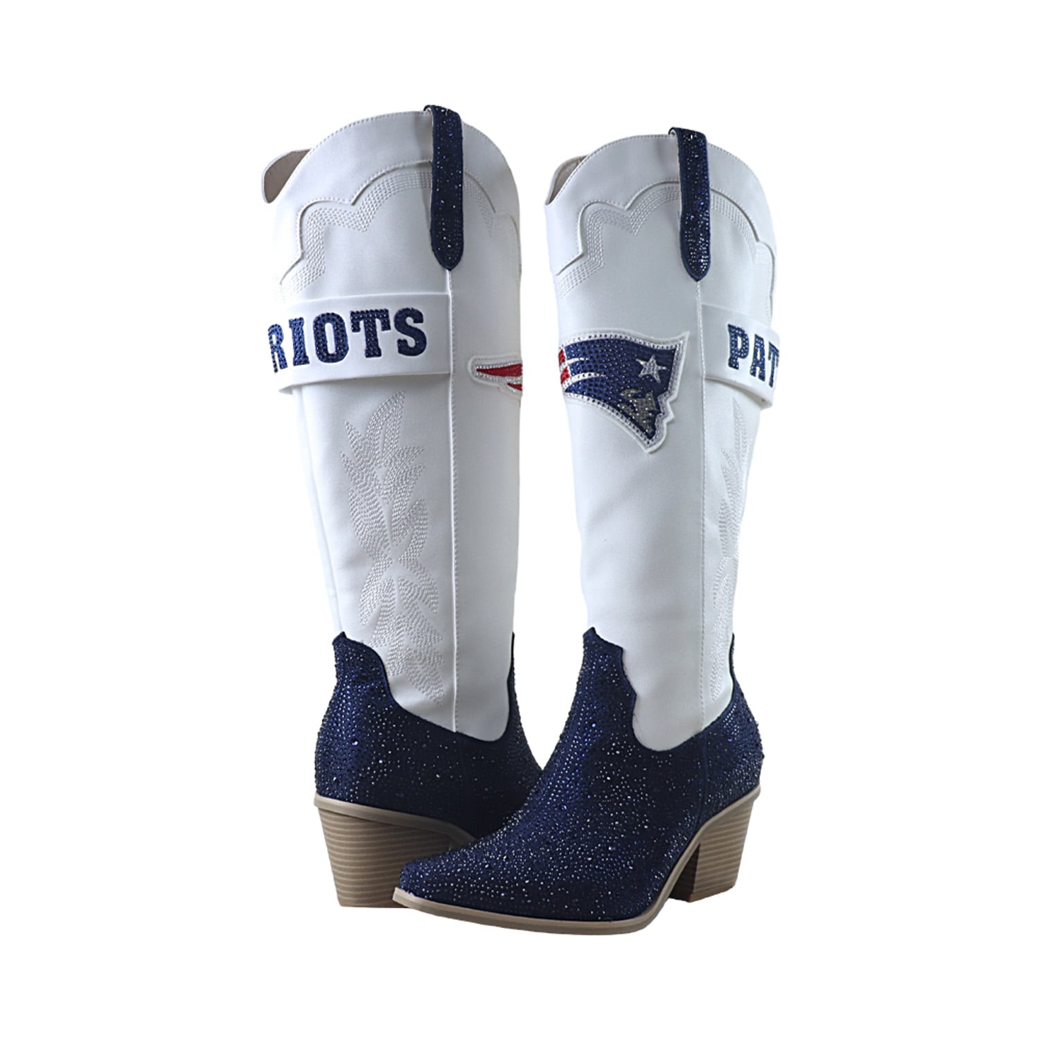 Bottes de cowboy blanches FABGATING by Cuce New England Patriots à cristaux pour femmes