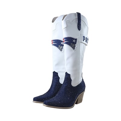  New England Patriots FABGATING by Cuce Women's Crystal Cowboy Boots - White