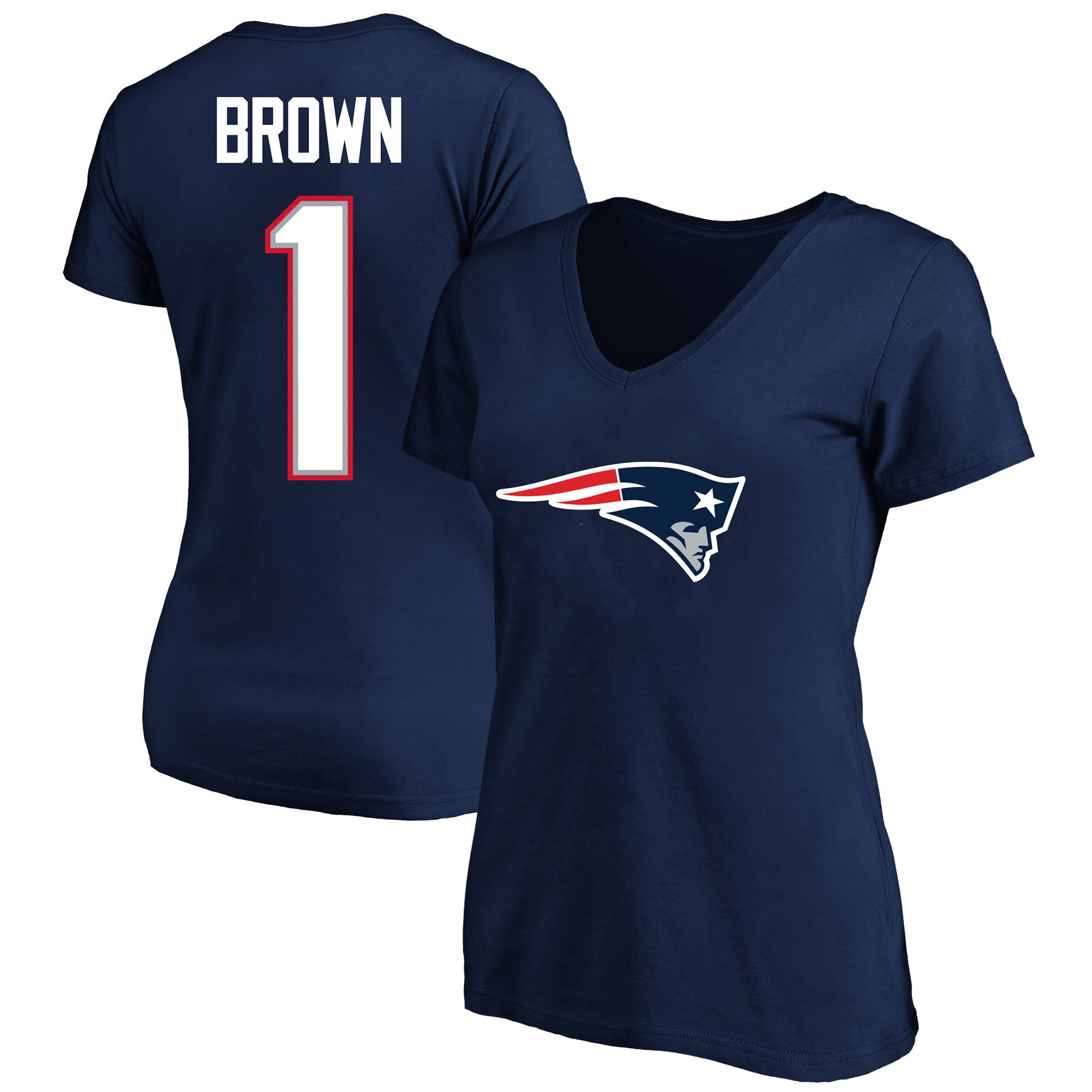 Women's Fanatics A.J. Brown Navy New England Patriots Plus Name & Number V-Neck T-Shirt