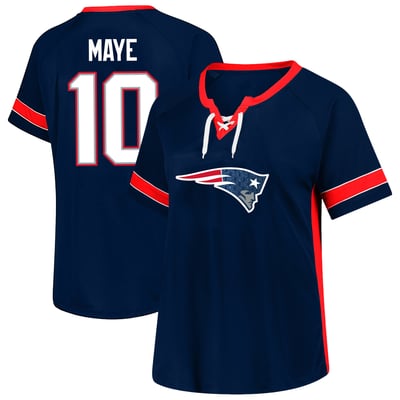 Drake Maye New England Patriots Fanatics Women's Plus Size Lace Bling Name & Number T-Shirt - Navy
