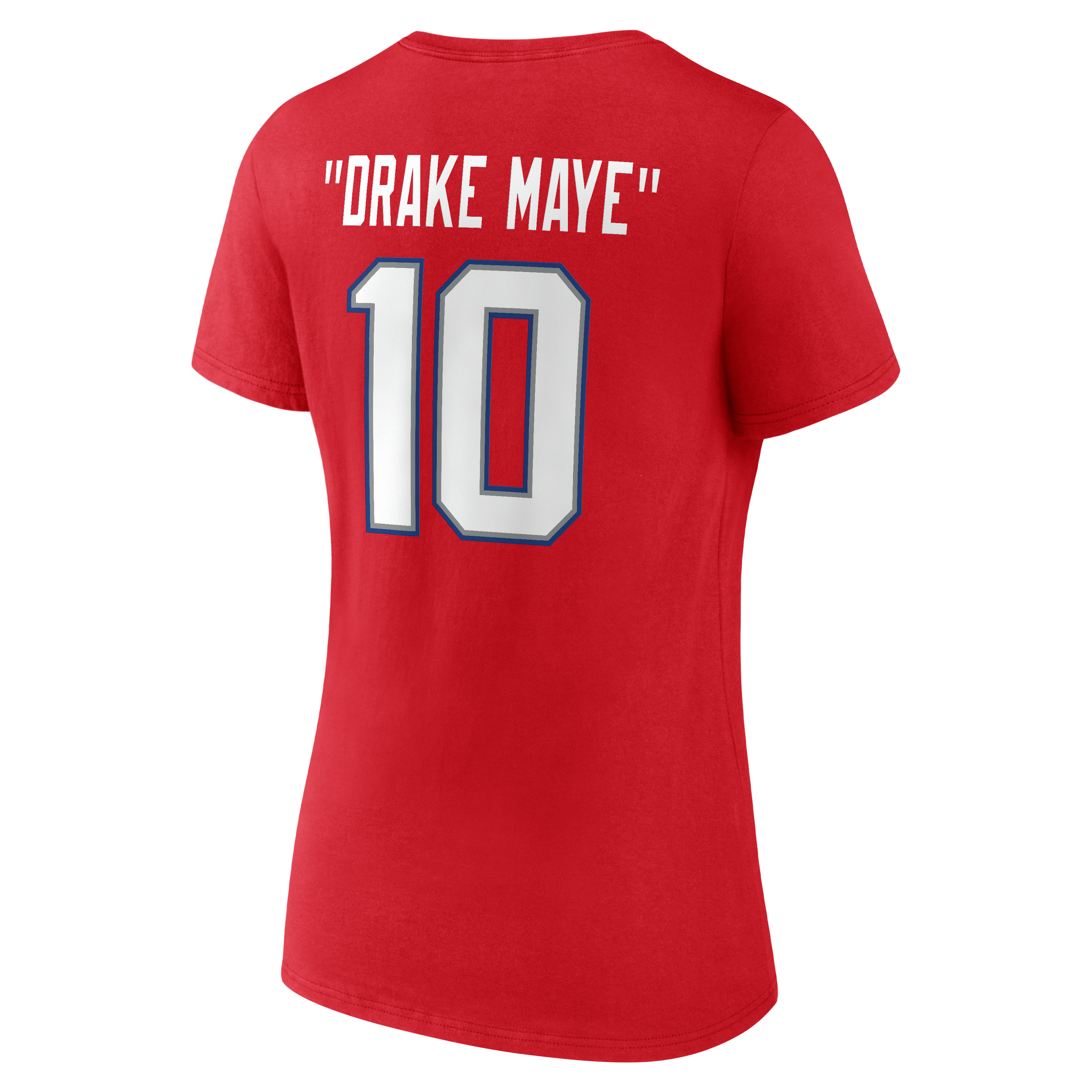 Women's Fanatics Drake Maye Red New England Patriots Team Authentic Throwback Player Nickname Name & Number V-Neck T-Shirt