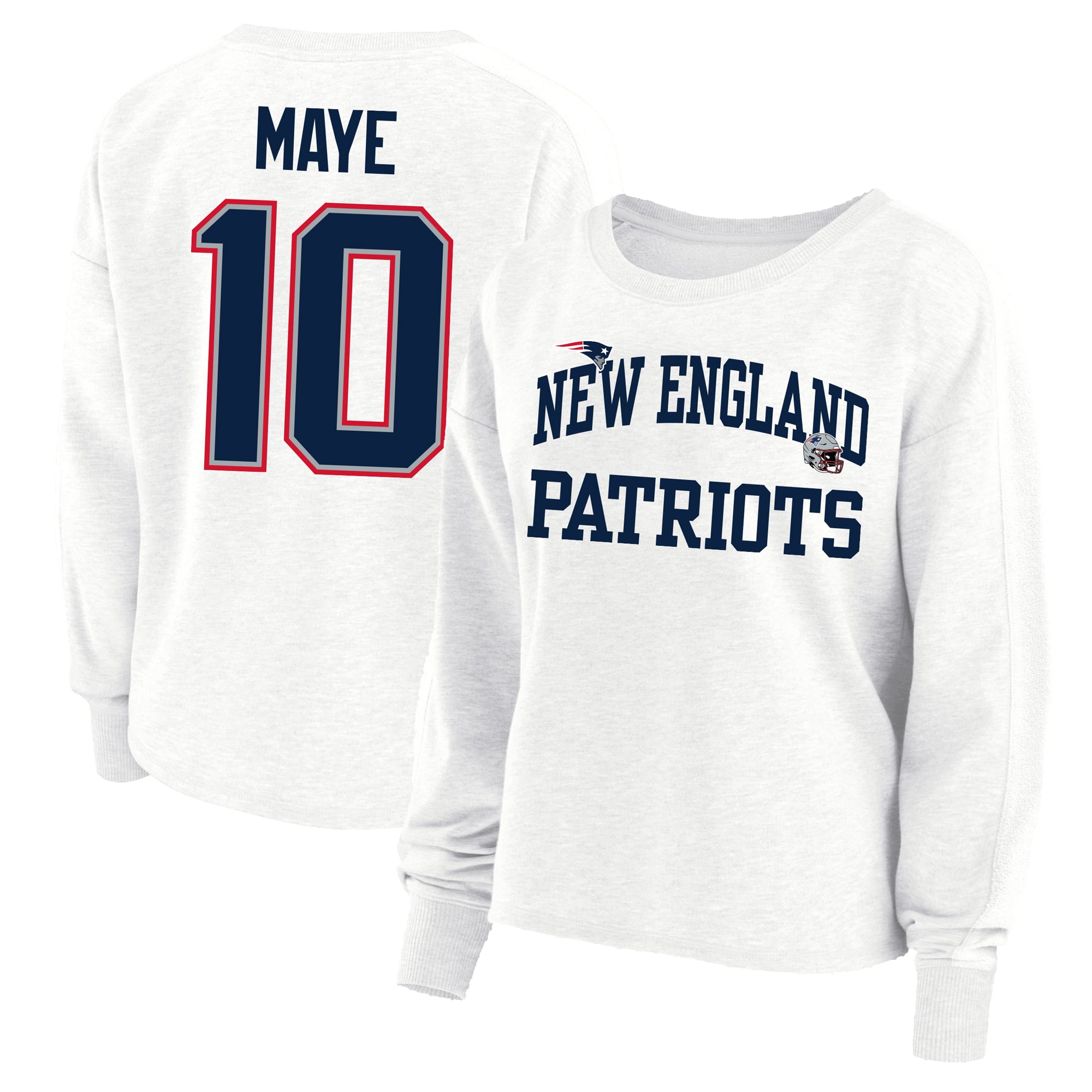 Women's Fanatics Drake Maye White New England Patriots Plus Oversized Name & Number Sweatshirt