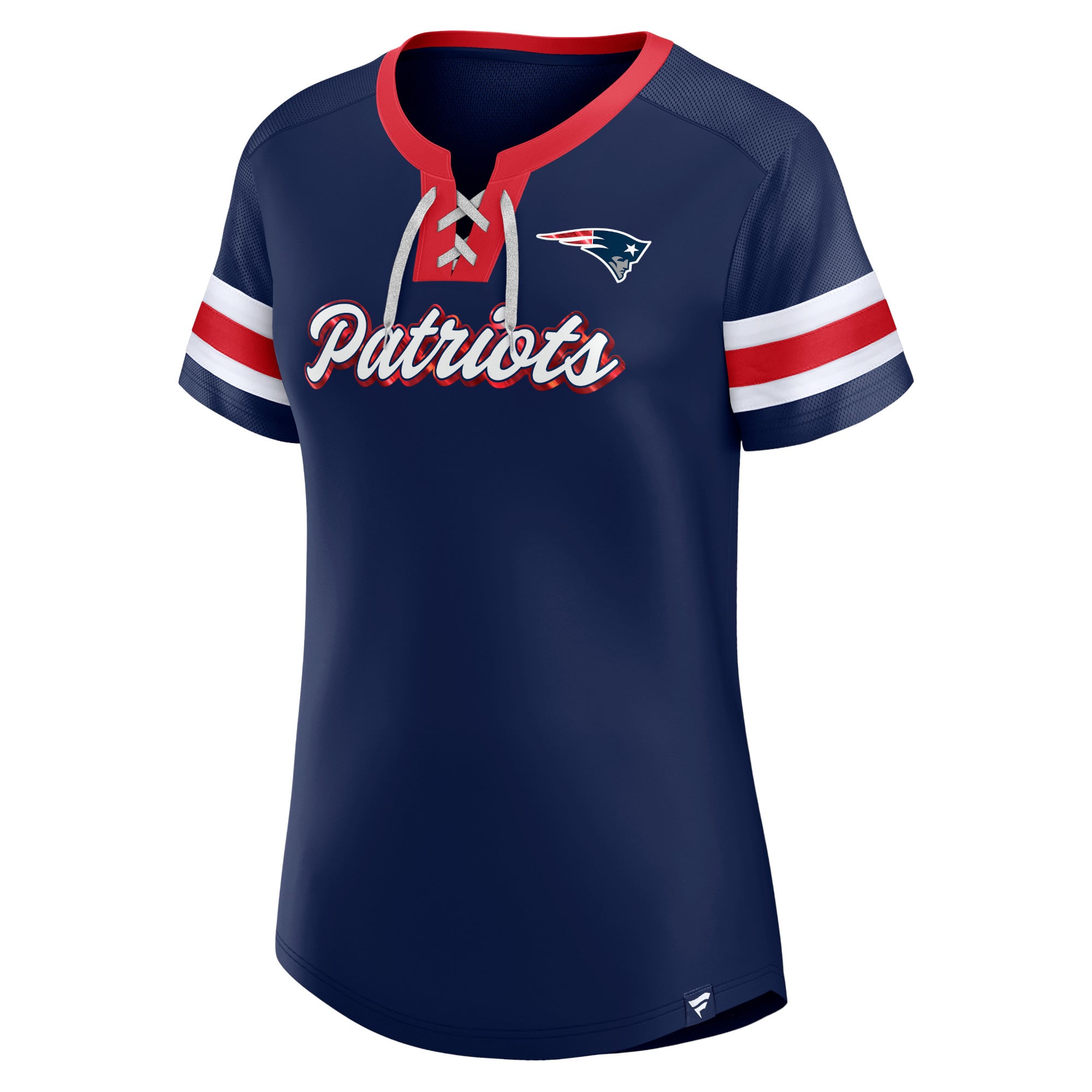 T-shirt à lacets Fanatics bleu marine pour femmes, New England Patriots, modèle original.