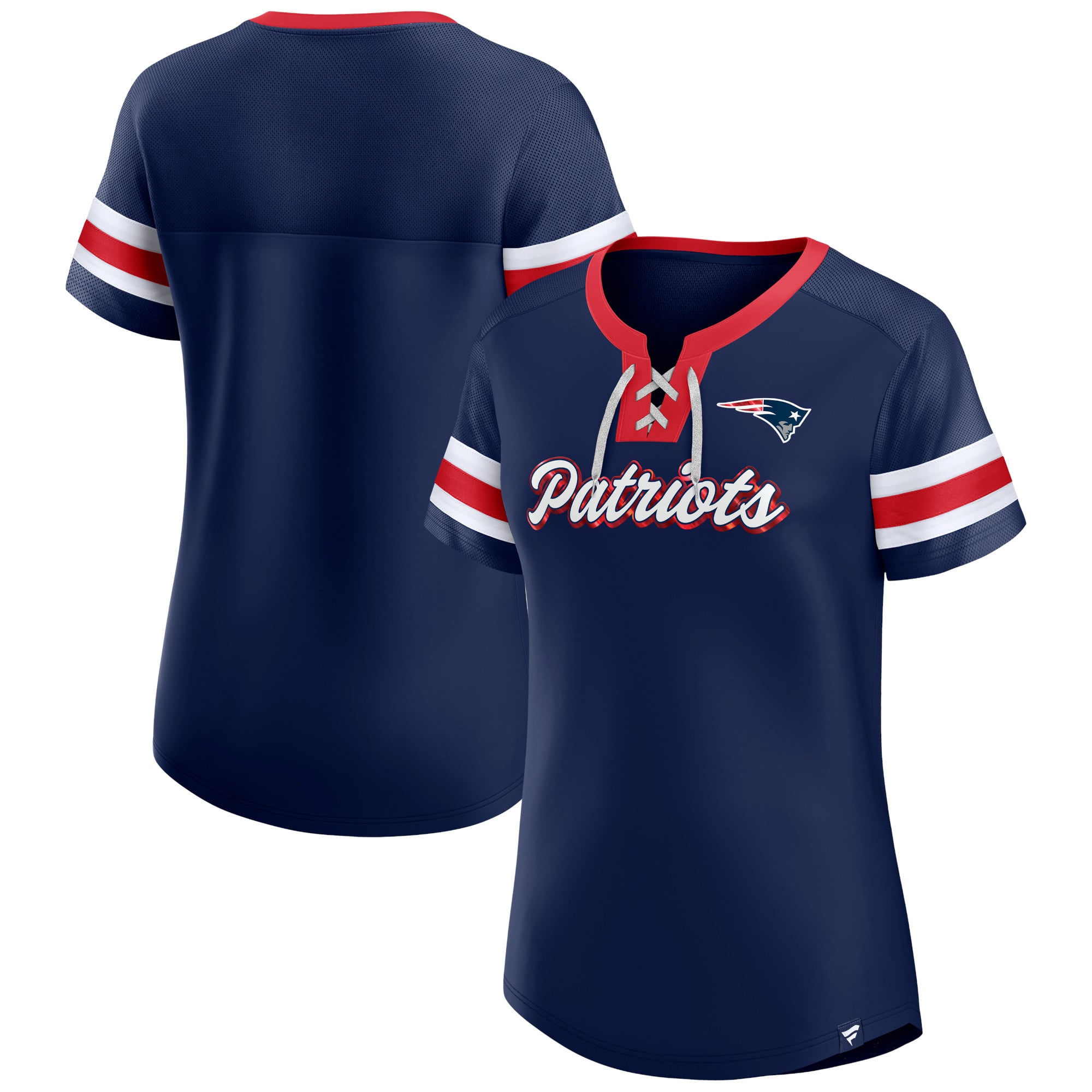 T-shirt à lacets Fanatics bleu marine pour femmes, New England Patriots, modèle original.