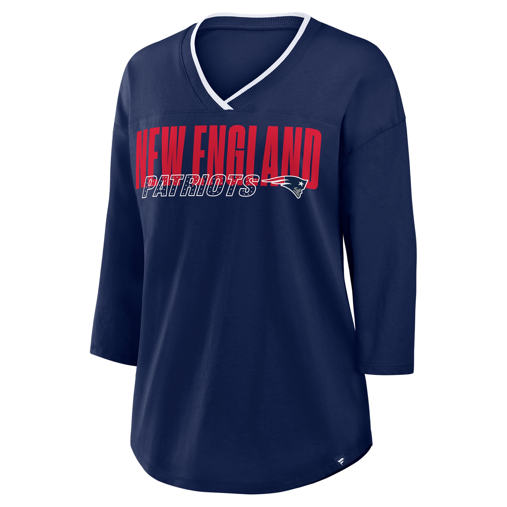 Women's Fanatics Navy New England Patriots Plus Deceptive Juke 3/4-Sleeve V-Neck T-Shirt