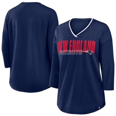 New England Patriots Fanatics Women's Plus Size Deceptive Juke 3/4-Sleeve V-Neck T-Shirt - Navy