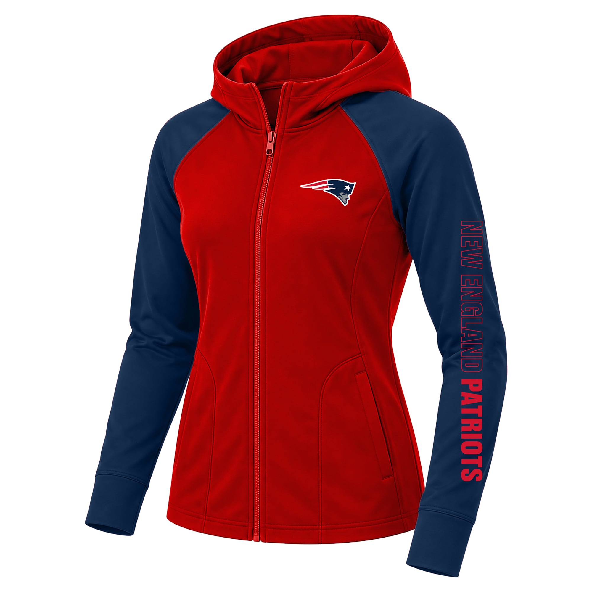 Sweat à capuche zippé Fanatics rouge/marine New England Patriots grande taille Cornerback Blitz pour femme