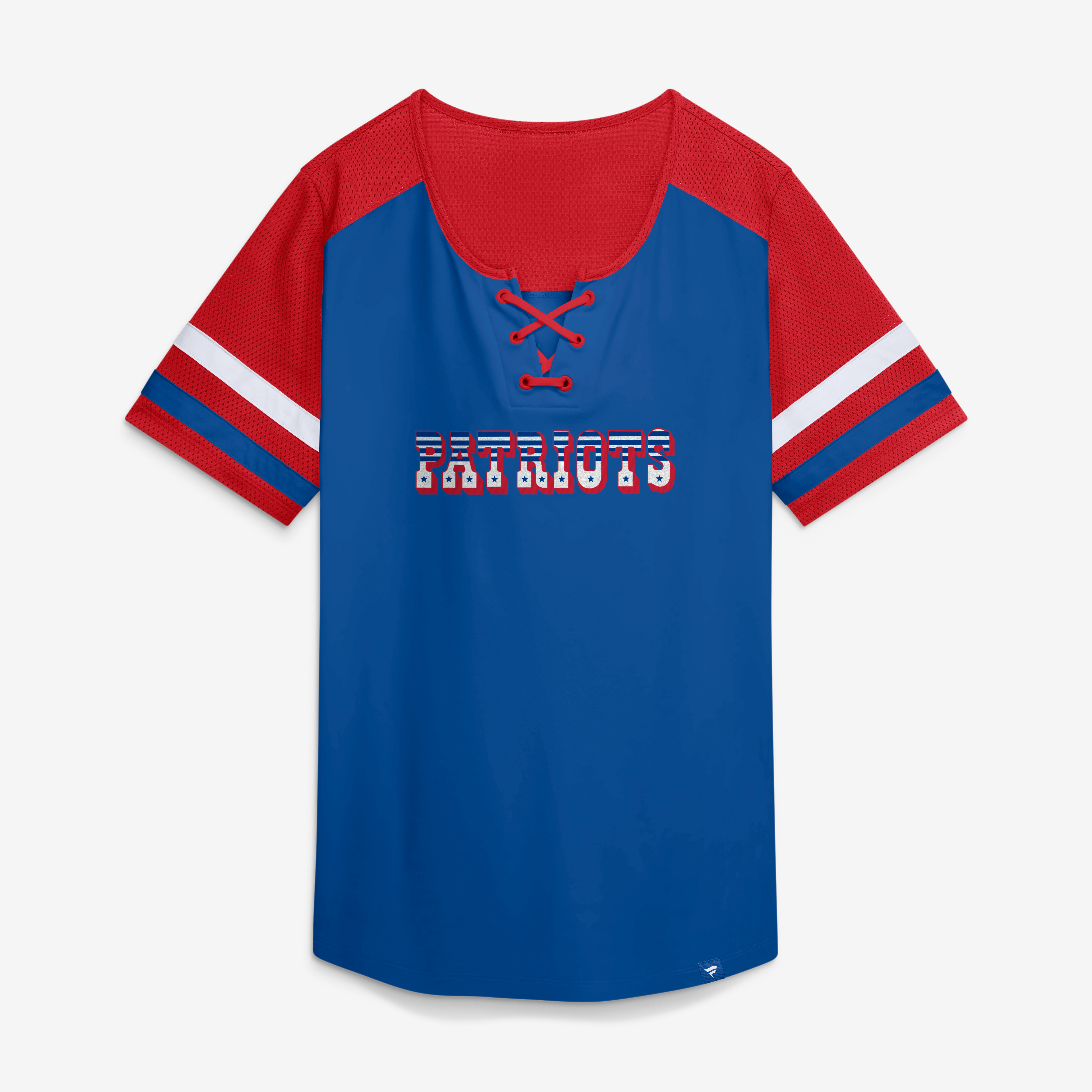Women's Fanatics Royal New England Patriots Curl Route Athena Lace-Up T-Shirt