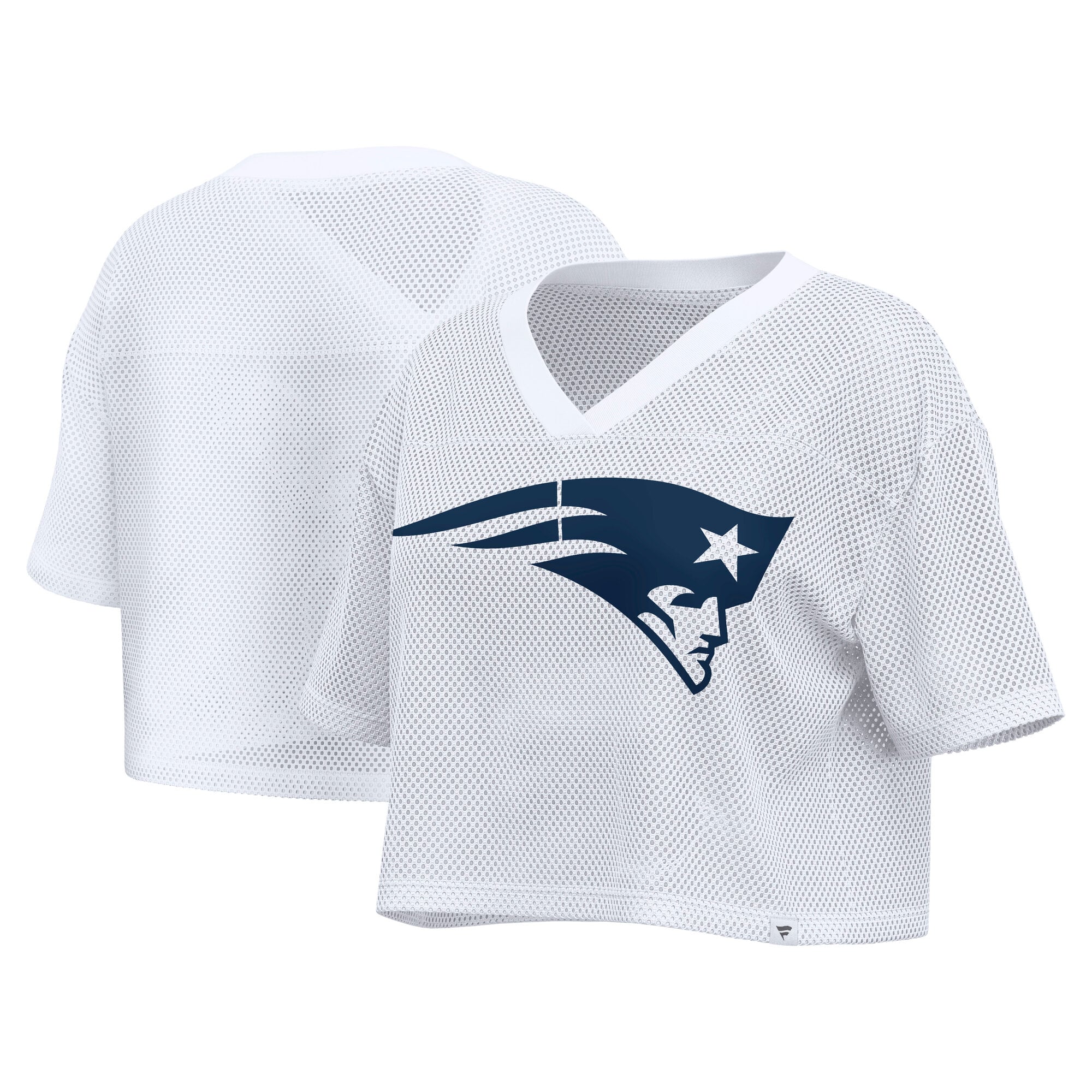 Maillot Fanatics blanc pour femme, New England Patriots, oversize, en maille, court