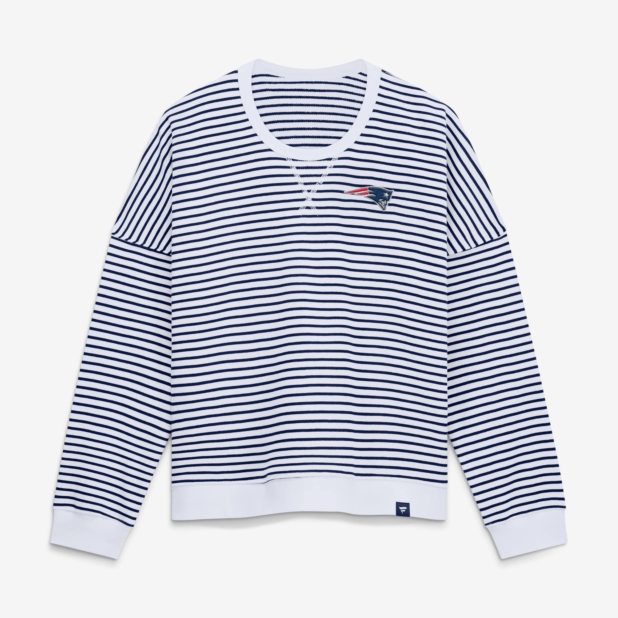 Women's Fanatics White/Navy New England Patriots Striped Oversized French Terry Sweatshirt