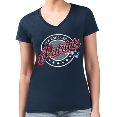  New England Patriots G-III 4Her by Carl Banks Women's Super-Slim Fit Lightweight Pinstripe Circle V-Neck T-Shirt - Navy