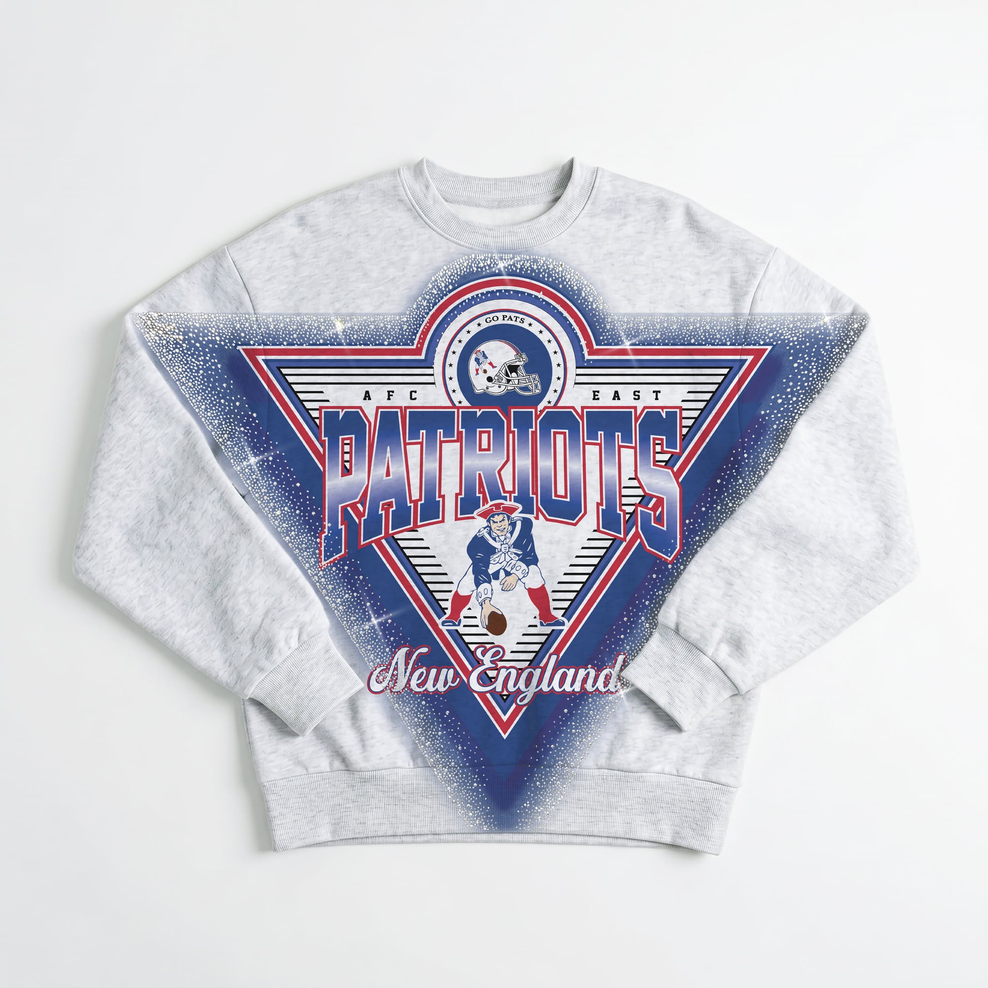 Sweat-shirt oversize en polaire pour femme, gris chiné, New England Patriots, orné de strass, motif « Chasing Victory ».