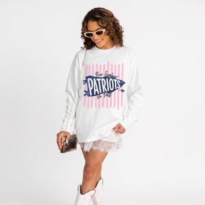New England Patriots Gameday Couture Women's Rally Stripe Oversized Long Sleeve T-Shirt - White