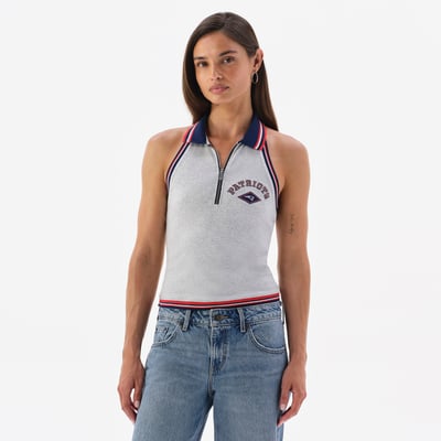 New England Patriots Off Season Women's Collared Halter Top - Heather Gray