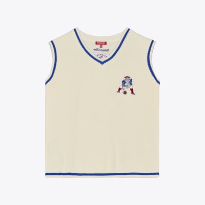 New England Patriots Mitchell & Ness Women's Retro Roots V-Neck Sweater Vest - Cream