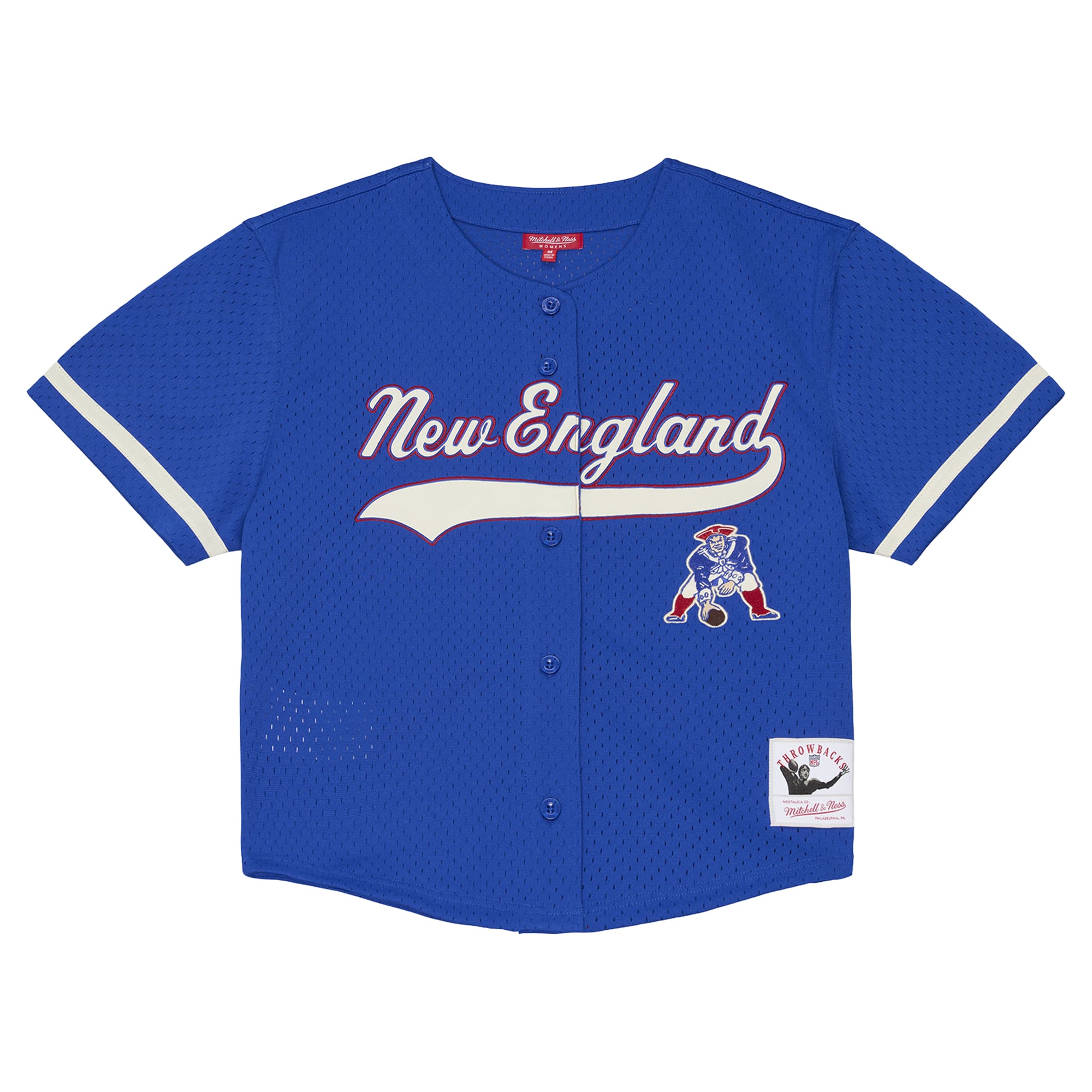 Women's Mitchell & Ness Royal New England Patriots Plus Retro Roots Baseball Jersey