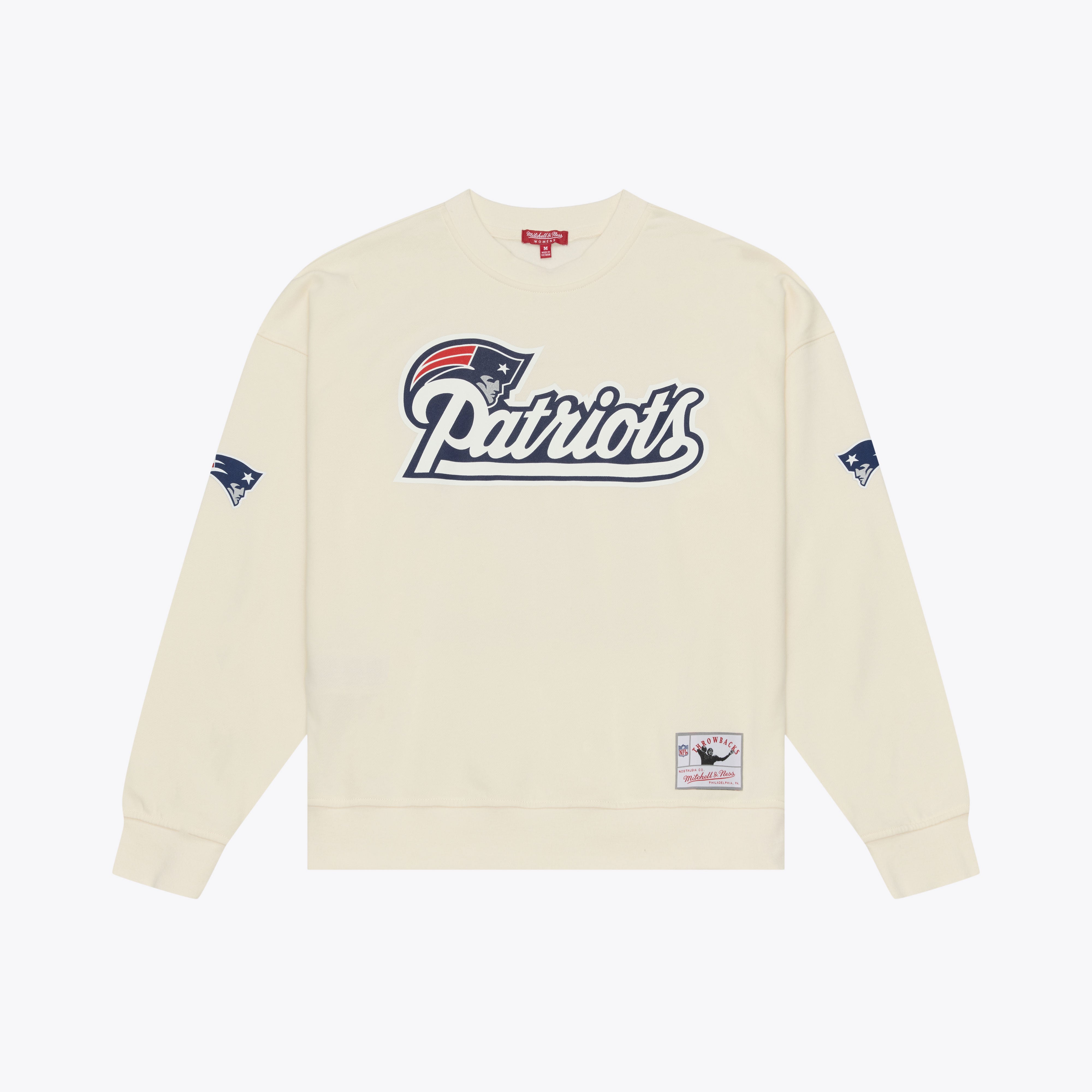 Sweat-shirt Mitchell & Ness pour femme, couleur crème, avec nom et numéro de Tom Brady, New England Patriots