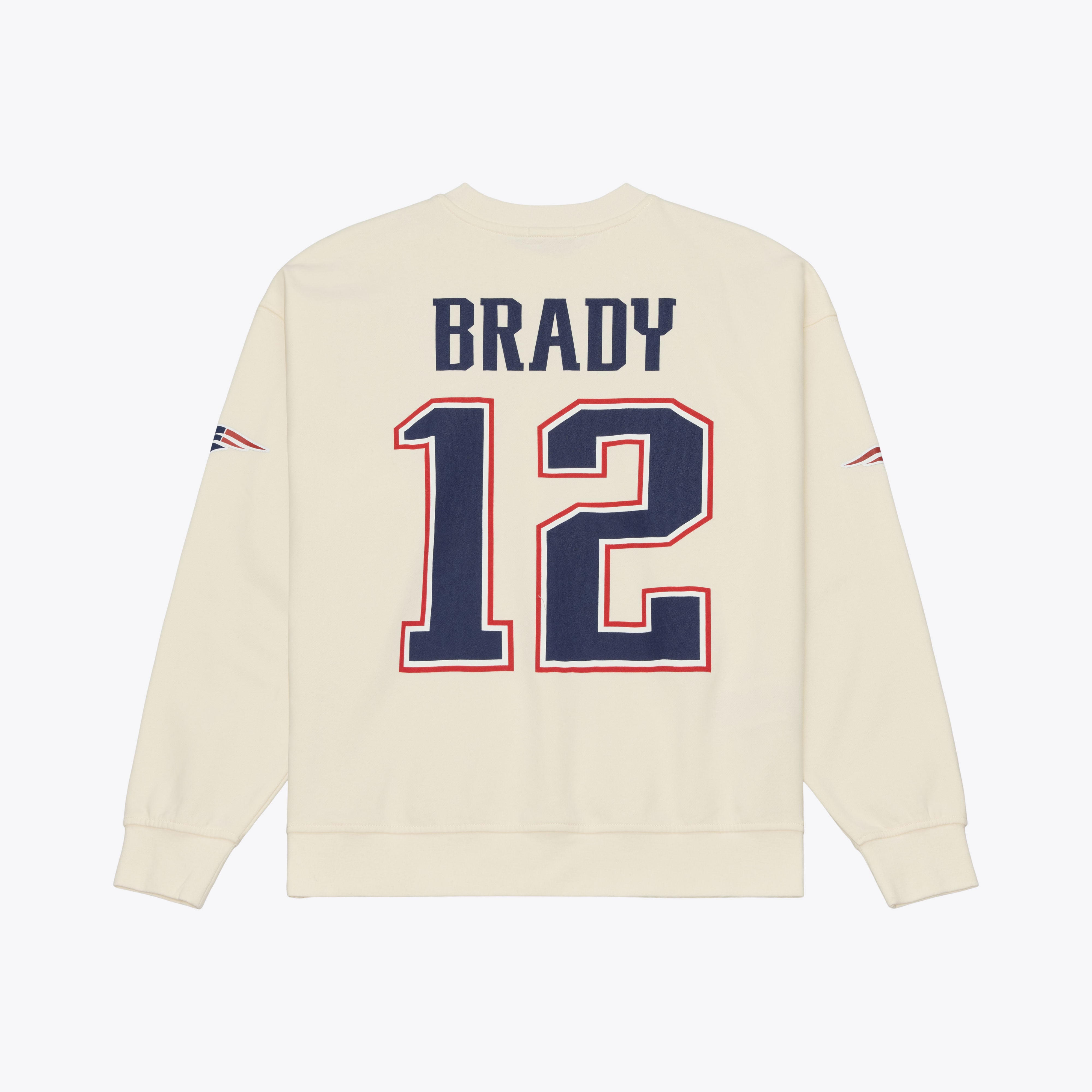 Sweat-shirt Mitchell & Ness pour femme, couleur crème, avec nom et numéro de Tom Brady, New England Patriots