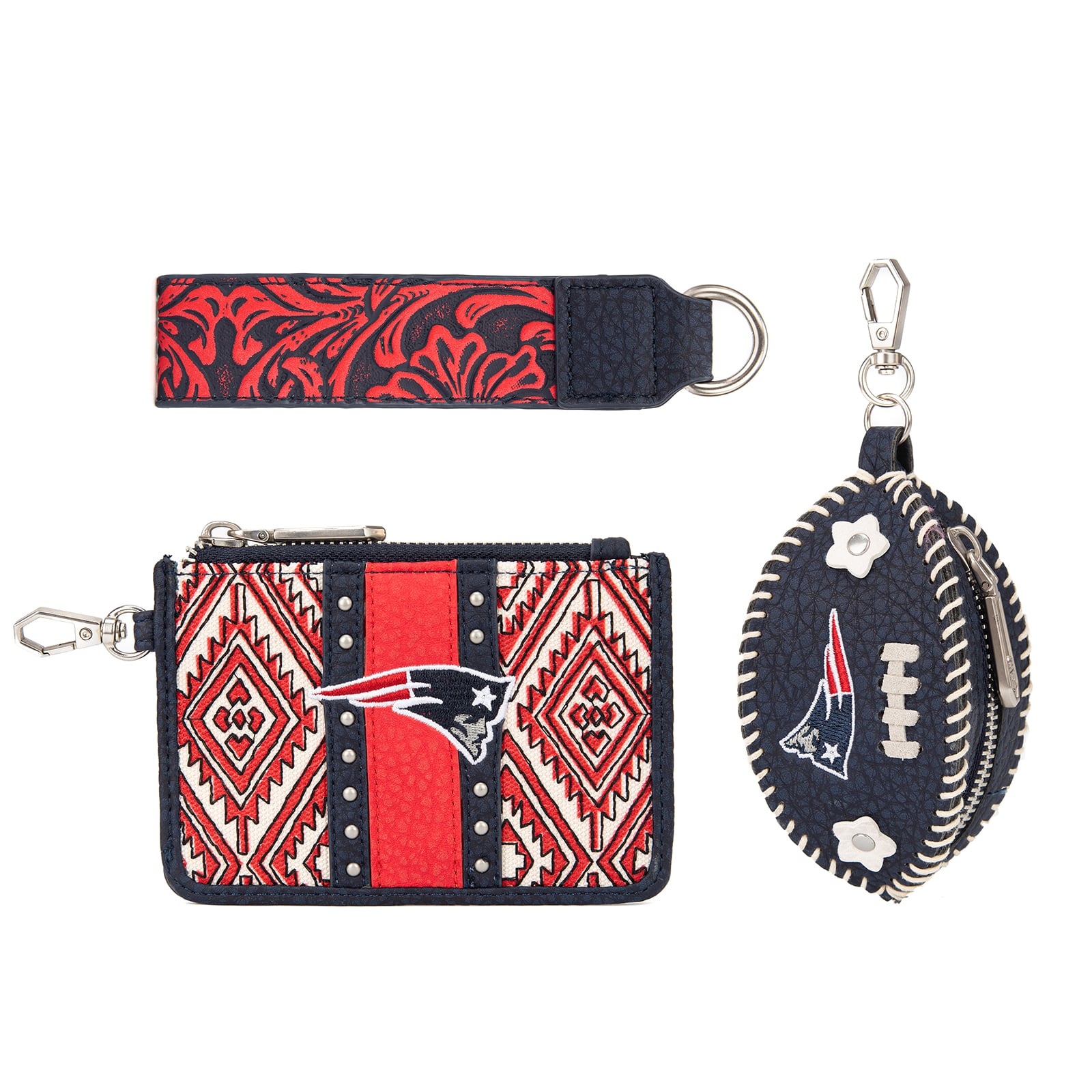 Portefeuille et bracelet porte-clés football Montana West New England Patriots pour femme