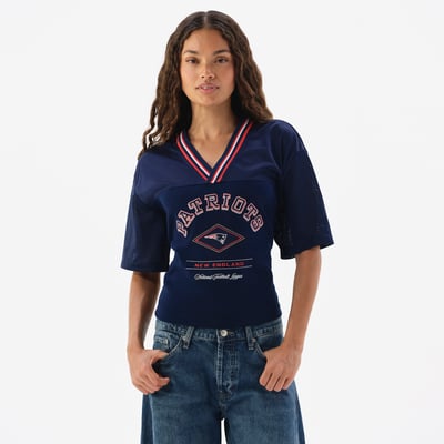New England Patriots Off Season Women's Lace-Back V-Neck T-Shirt - Navy