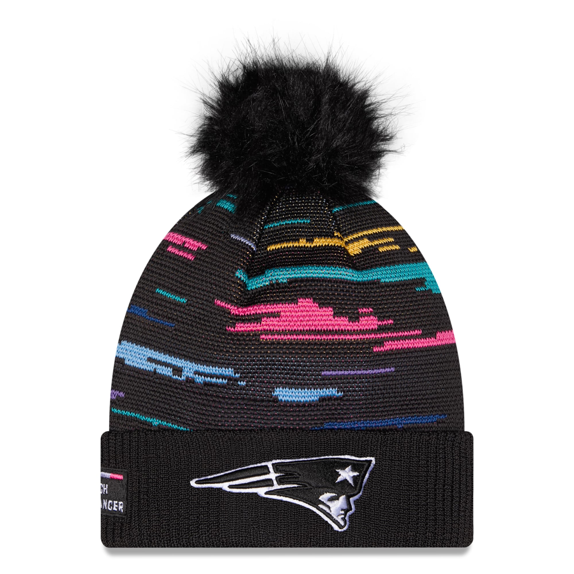 Women's New Era Black New England Patriots 2026 NFL Crucial Catch Cuffed Knit Hat with Pom