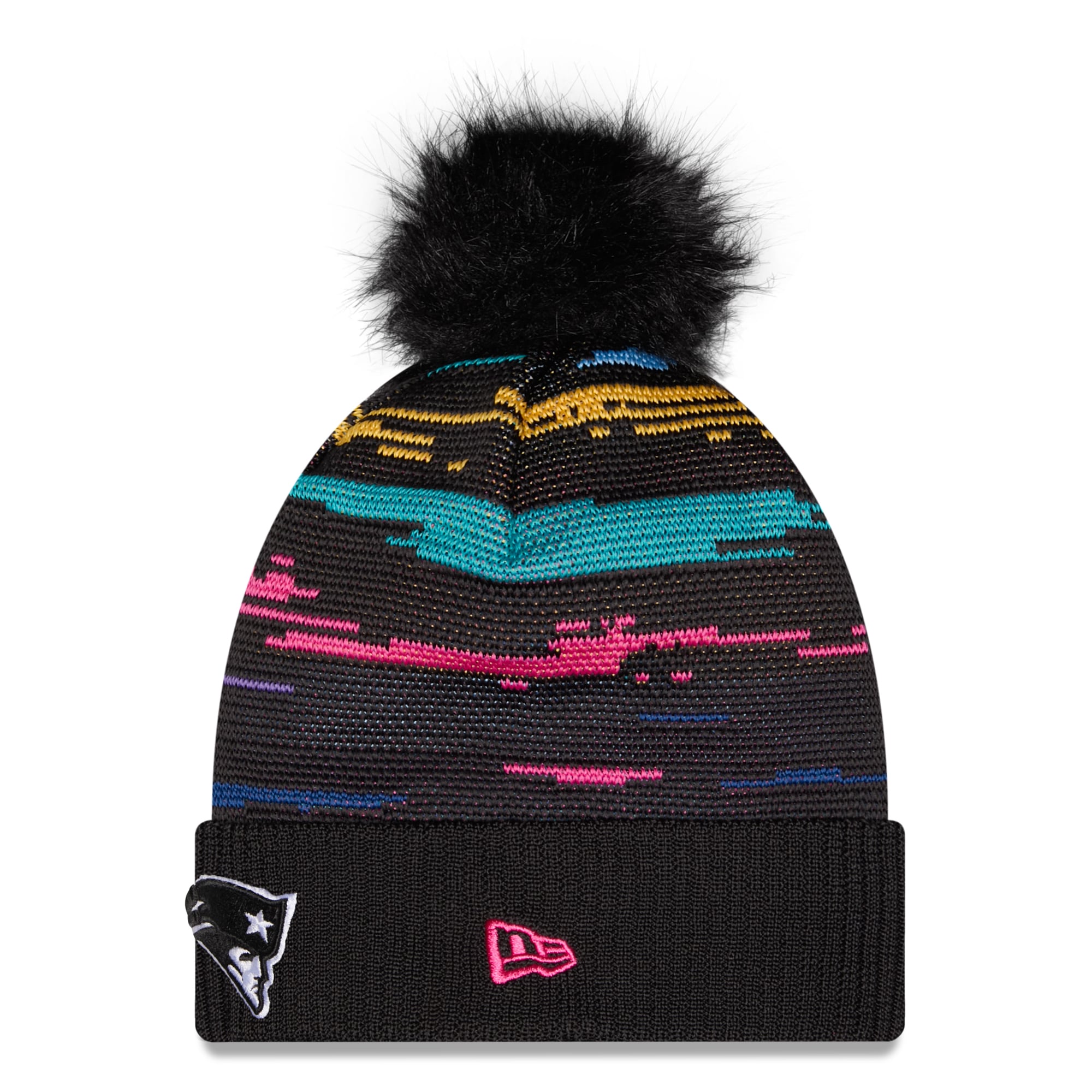 Women's New Era Black New England Patriots 2026 NFL Crucial Catch Cuffed Knit Hat with Pom