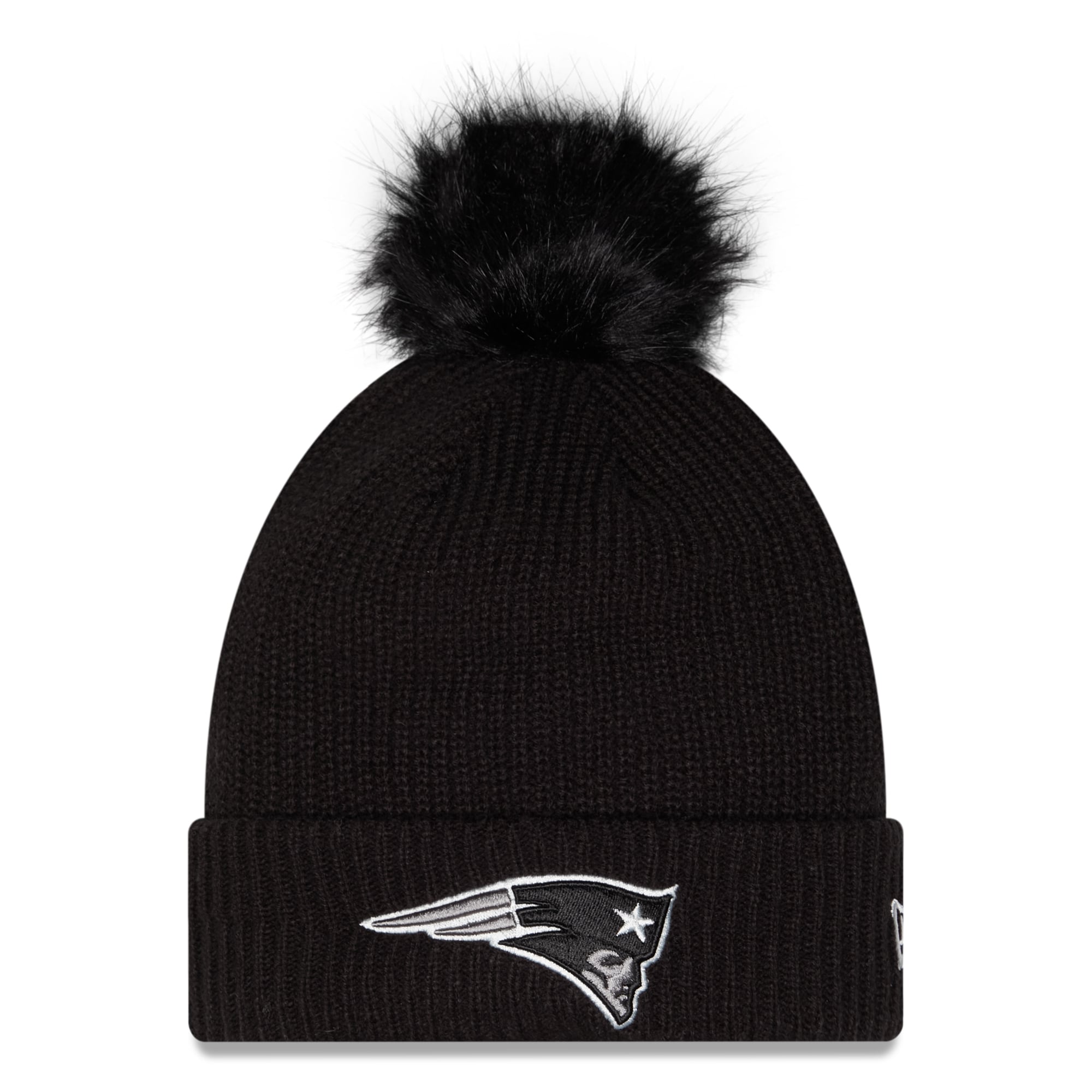 Bonnet à revers New Era noir pour femme, New England Patriots 2026 Salute To Service, avec pompon