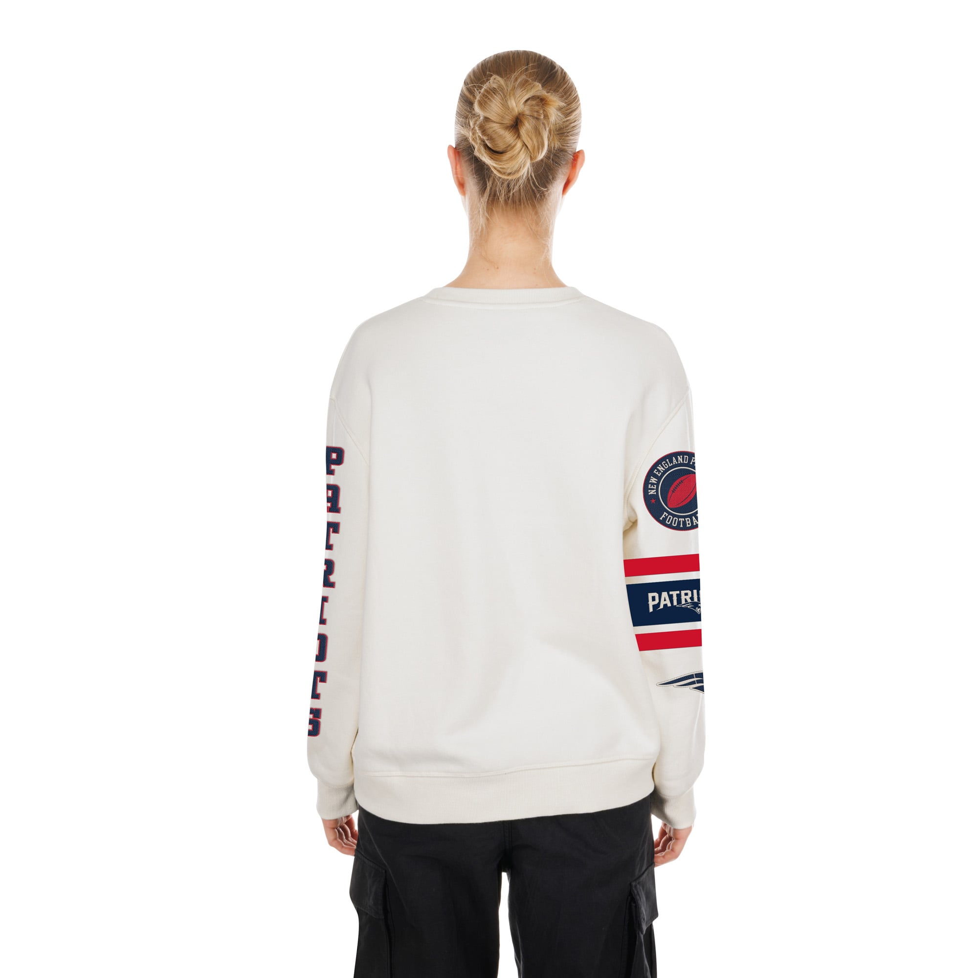 Sweat-shirt à col rond New Era crème pour femme, modèle académique des England Patriots