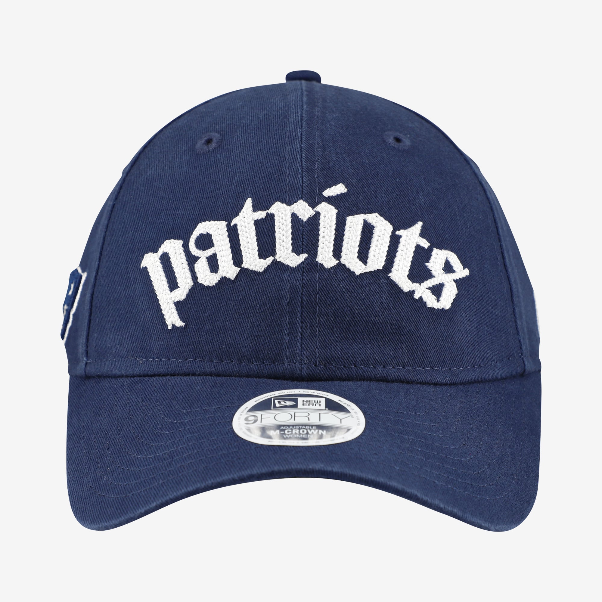 Casquette ajustable New Era 9FORTY M-Crown bleu marine New England Patriots, police gothique, pour femme