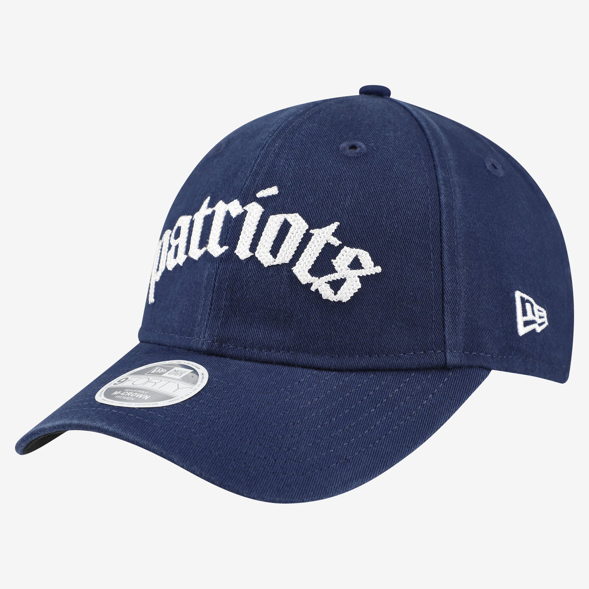 Casquette ajustable New Era 9FORTY M-Crown bleu marine New England Patriots, police gothique, pour femme